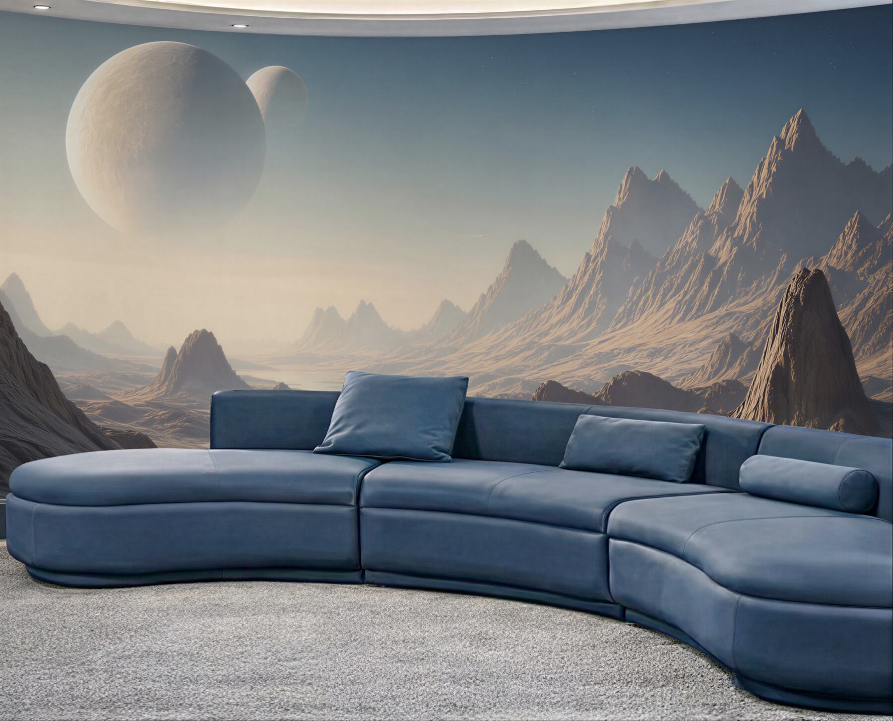 Fototapeta kosmiczny krajobraz z planetami i błękitnym jeziorem