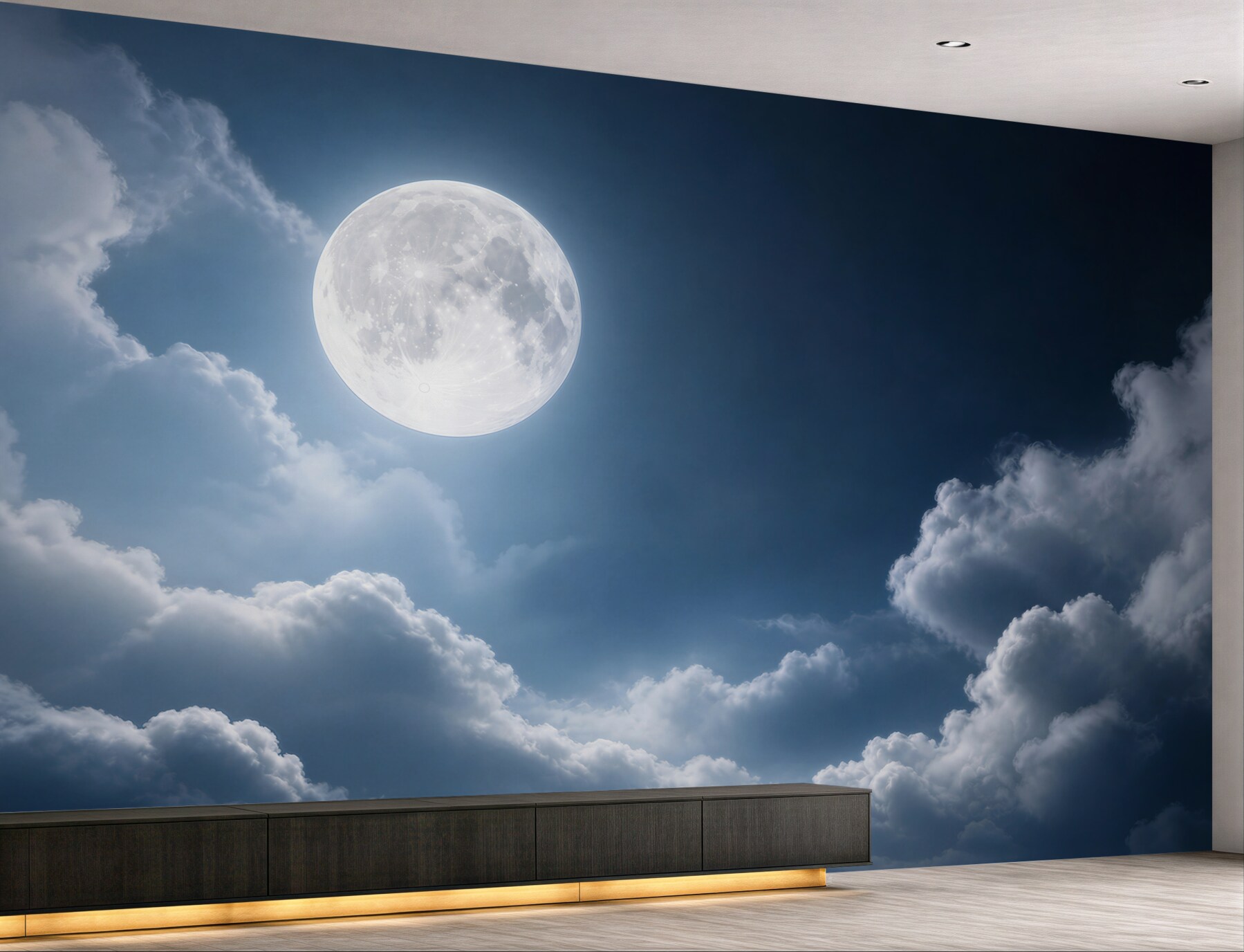Fototapeta pełnia księżyca wśród chmur nocne niebo