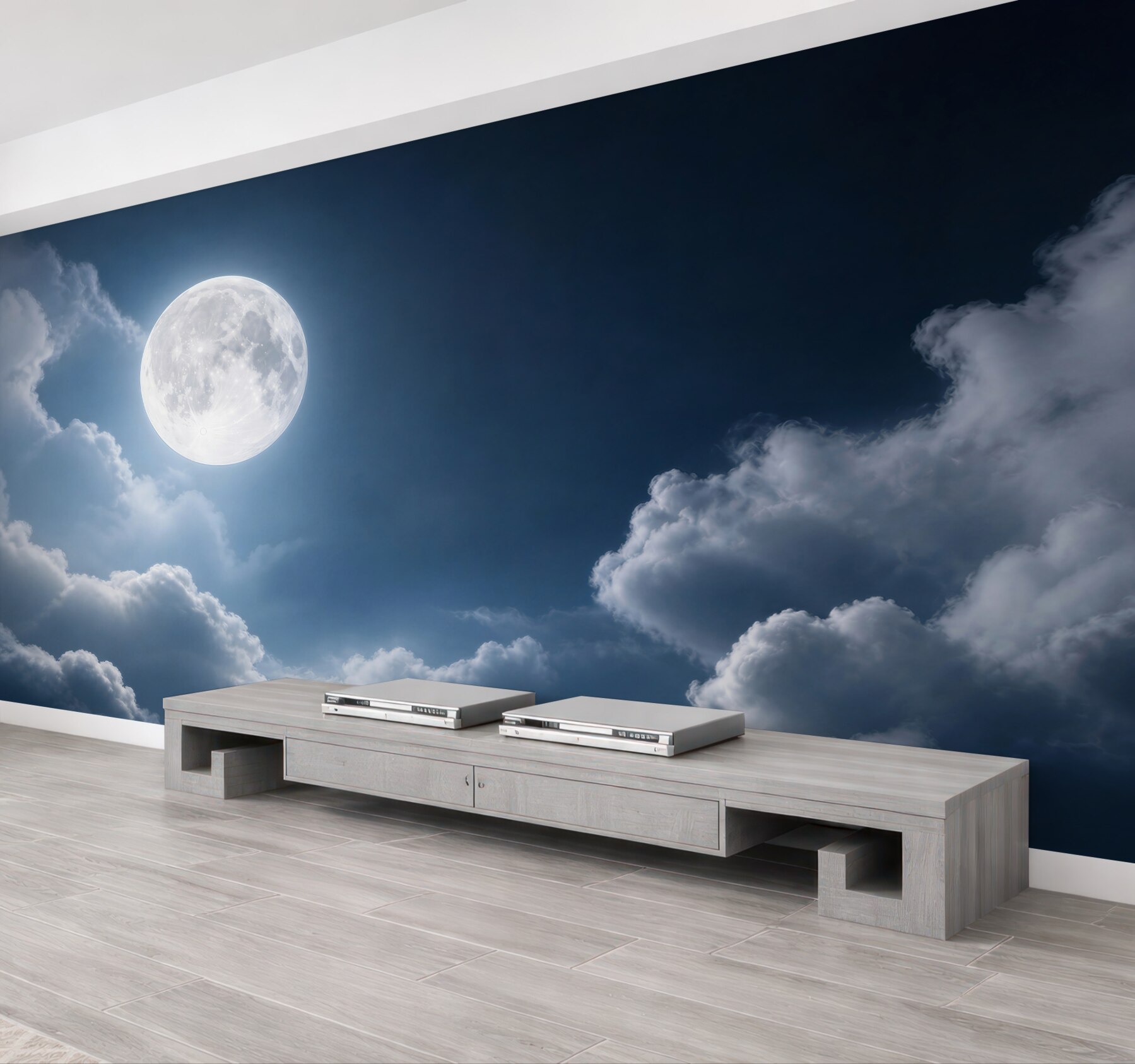 Fototapeta pełnia księżyca wśród chmur nocne niebo