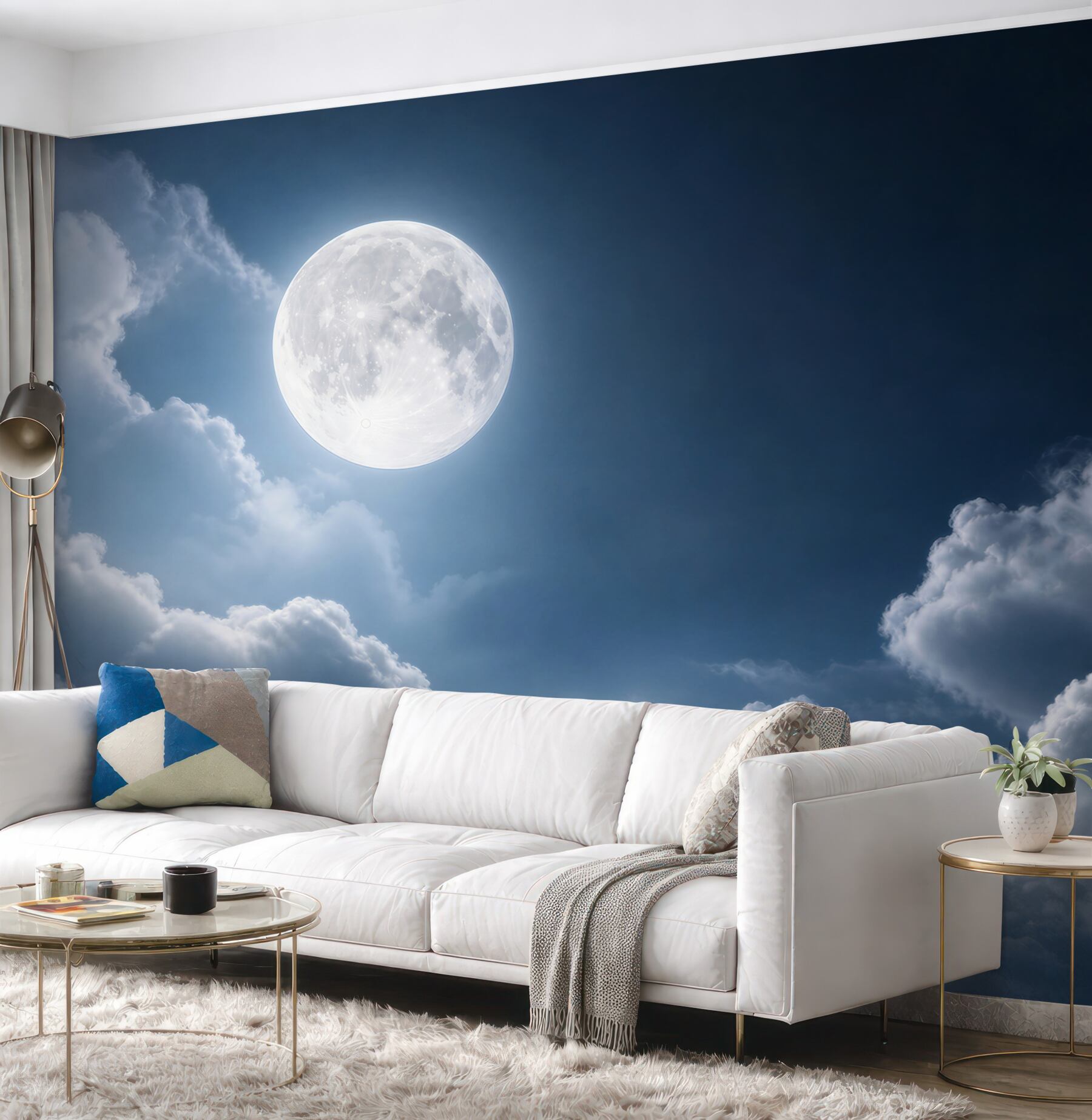 Fototapeta pełnia księżyca wśród chmur nocne niebo