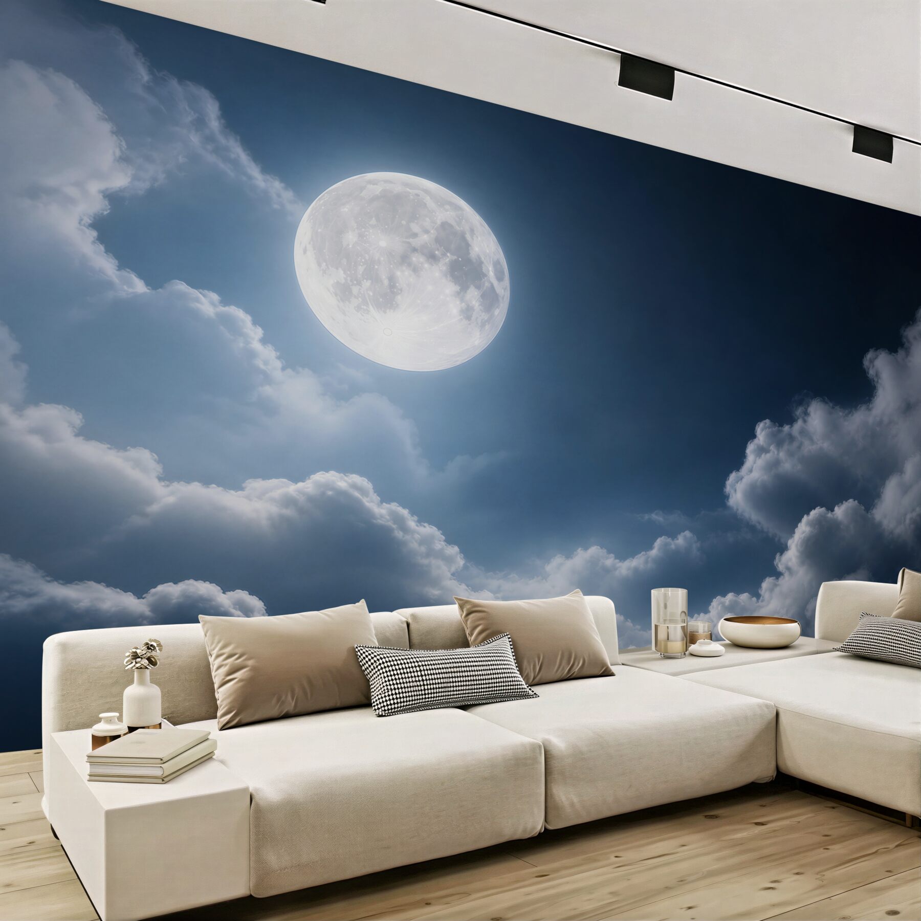 Fototapeta pełnia księżyca wśród chmur nocne niebo