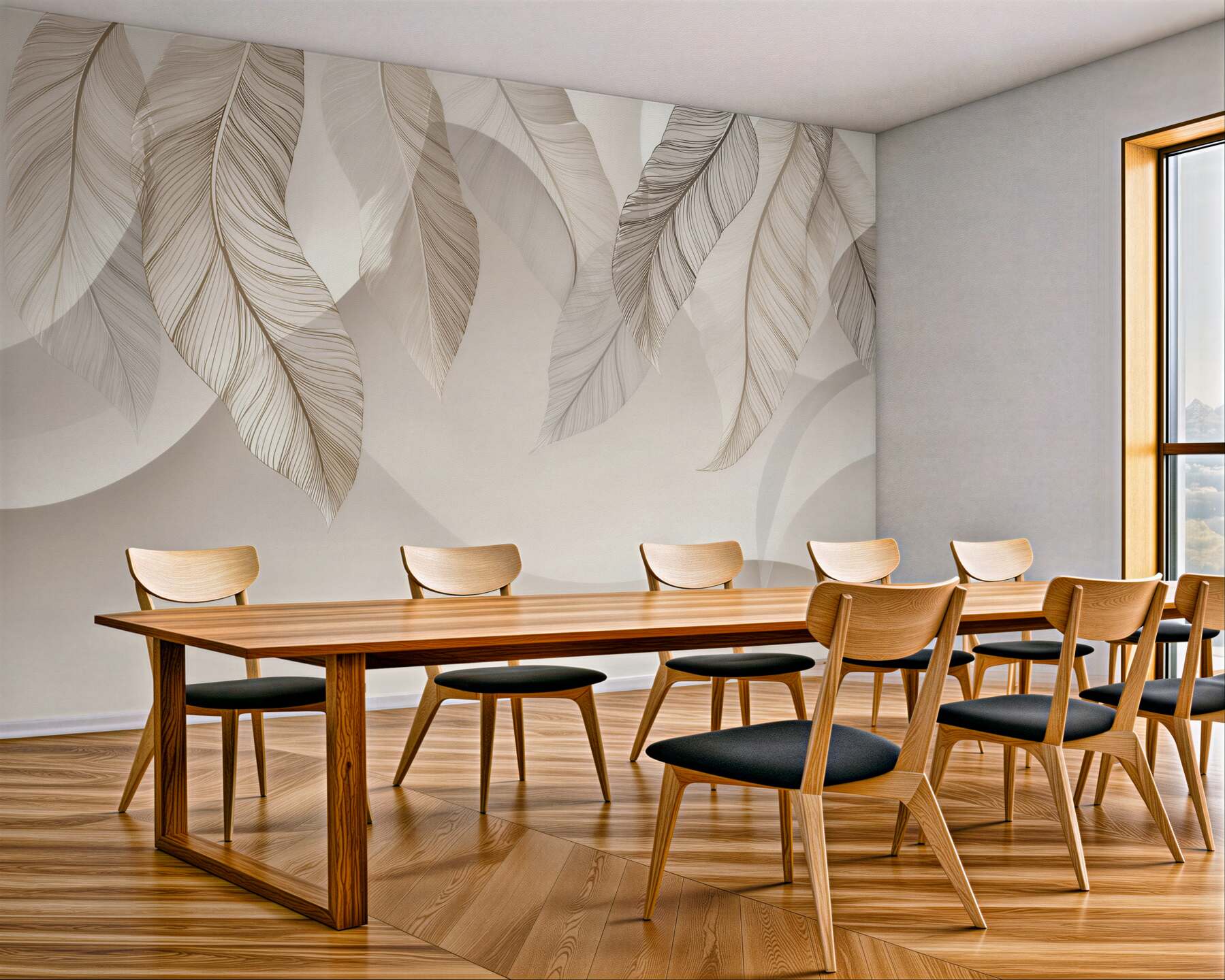 Fototapeta delikatne liście beżowe z geometrycznym tłem elegancka