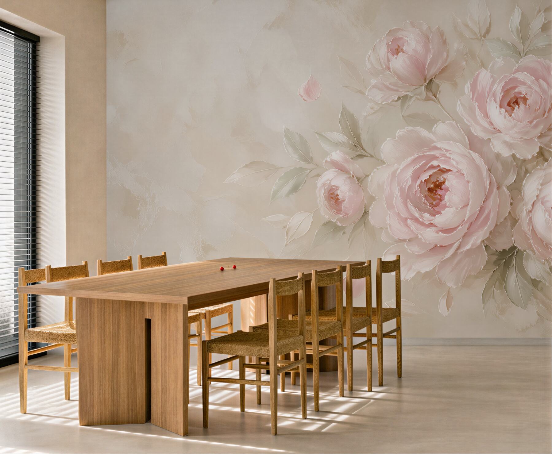 Fototapeta piwonie pudrowy róż na beżowym tle elegancka do sypialni