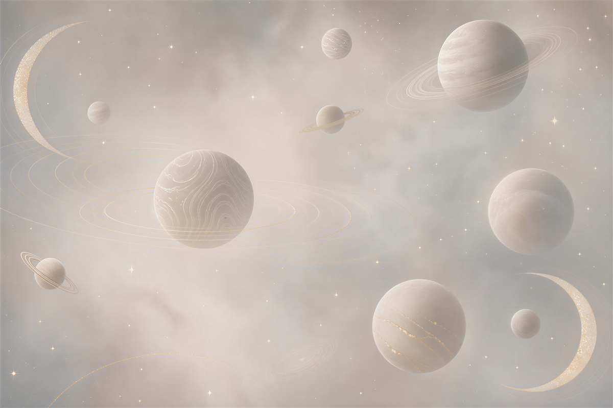 Fototapeta planety i księżyce w pastelowym kosmosie dla pokoju dziecka