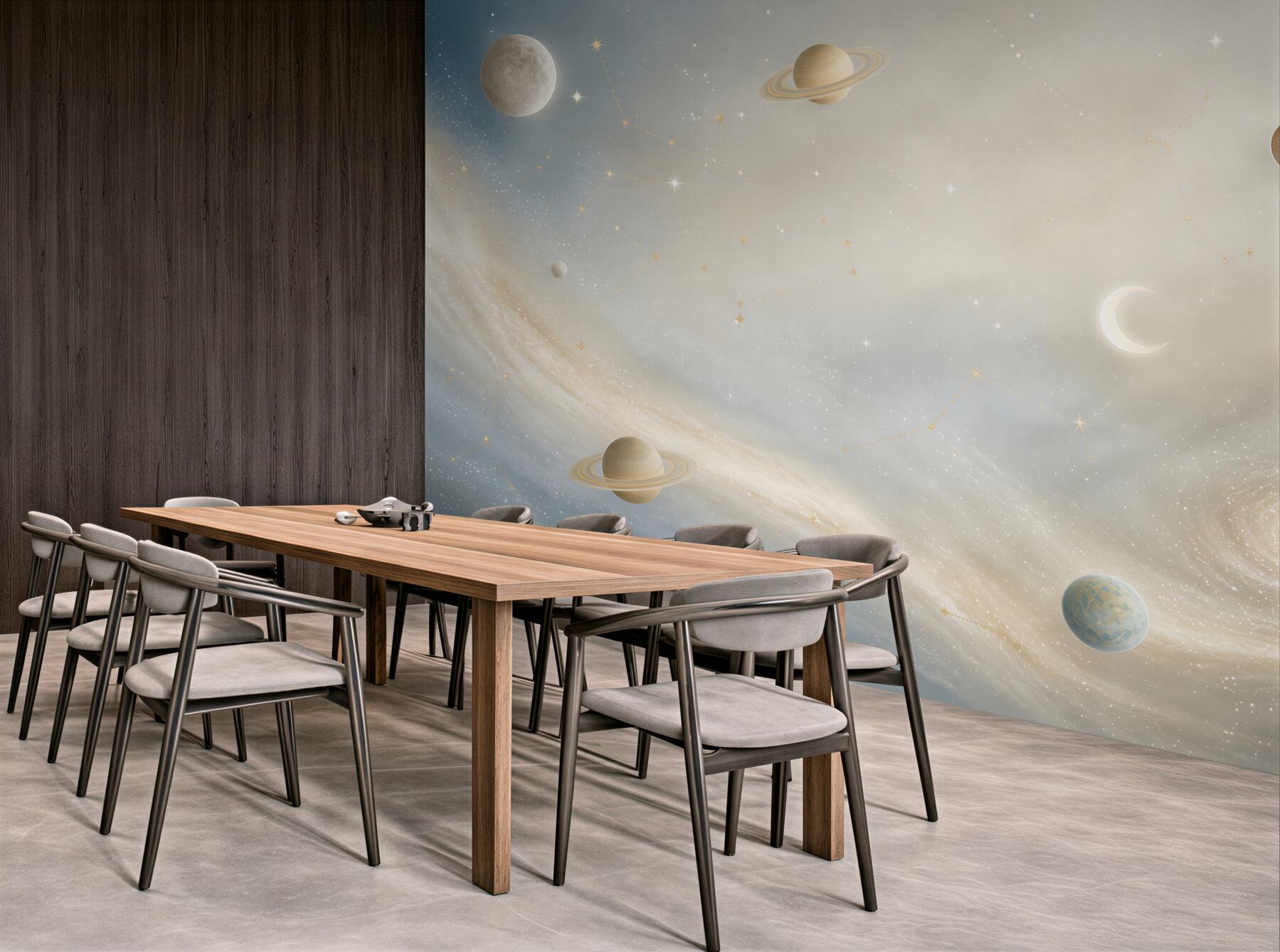 Fototapeta galaktyka z planetami i gwiazdozbiorami w pastelowym niebie