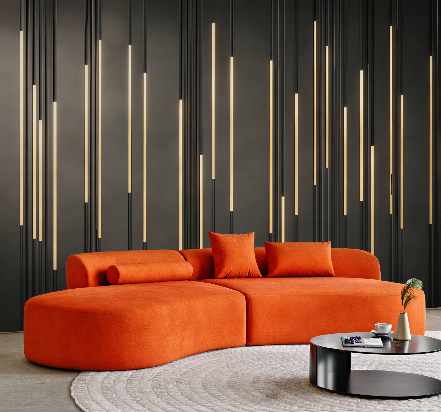 Fototapeta pionowe świetlne linie czarne nowoczesne 3D do salonu