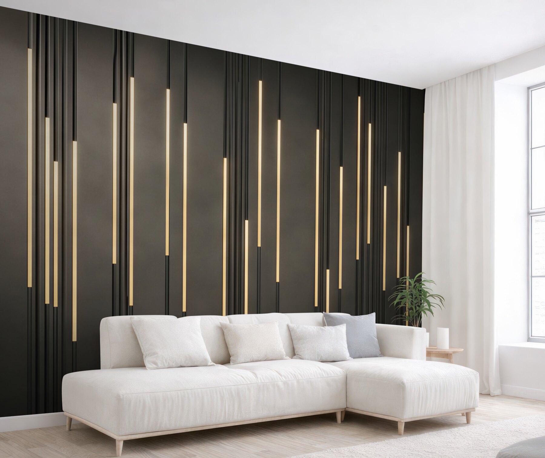 Fototapeta pionowe świetlne linie czarne nowoczesne 3D do salonu
