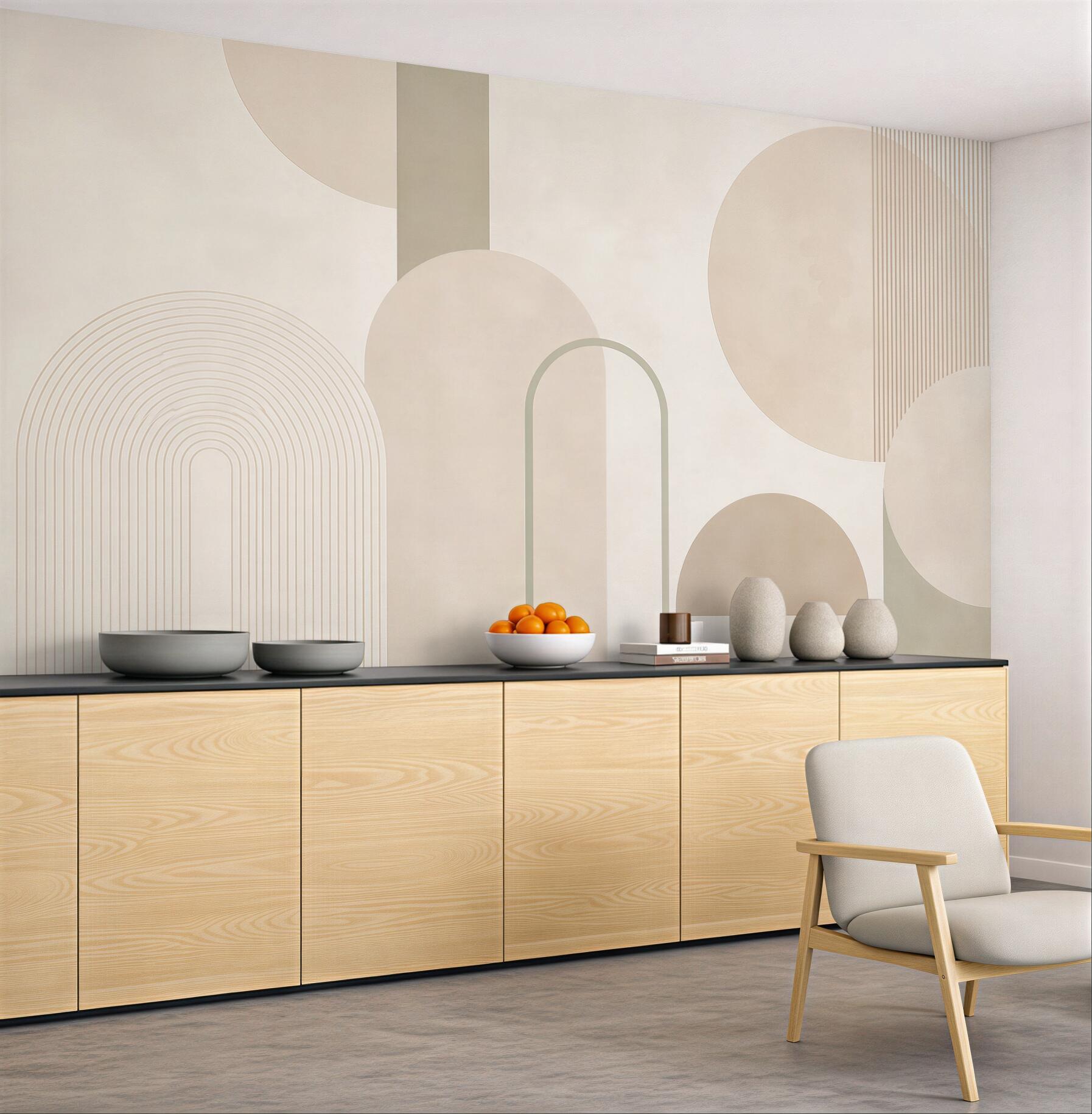 Fototapeta geometryczne łuki i koła beżowe nowoczesne minimalistyczne