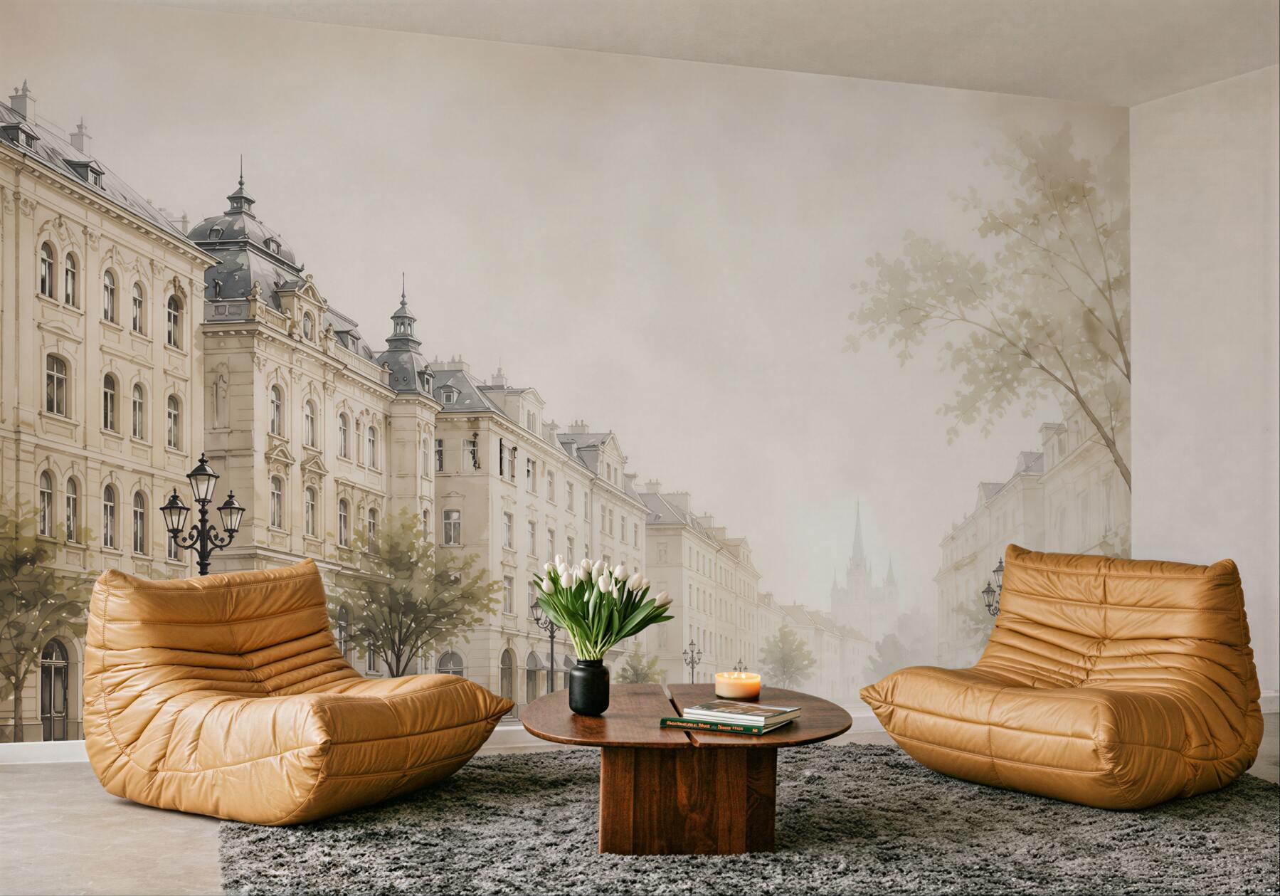 Fototapeta elegancka ulica miasta we mgle w stylu klasycznym