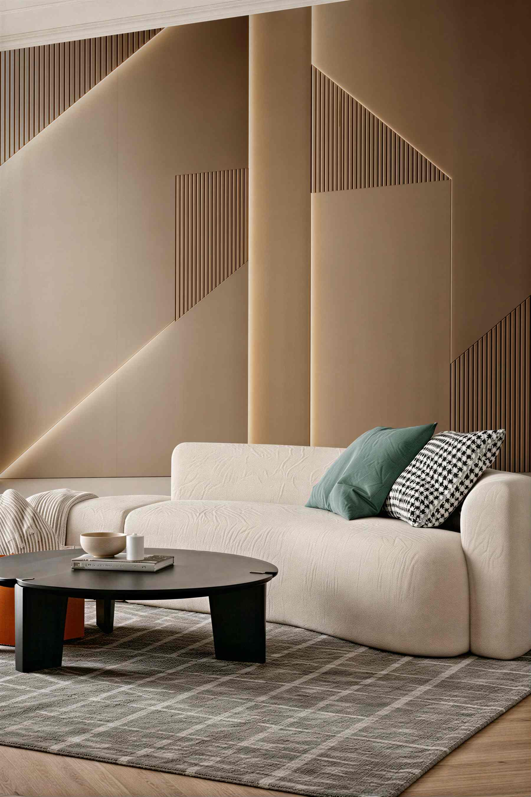 Fototapeta geometryczne panele beżowe z podświetleniem nowoczesna 3D
