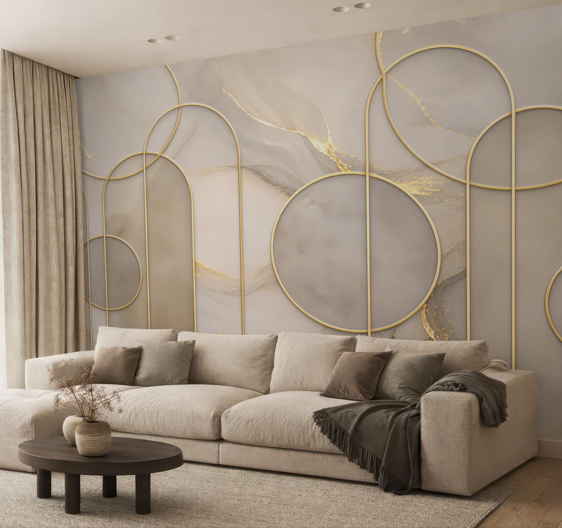 Fototapeta marmur beżowy ze złotymi liniami geometryczna elegancja do salonu