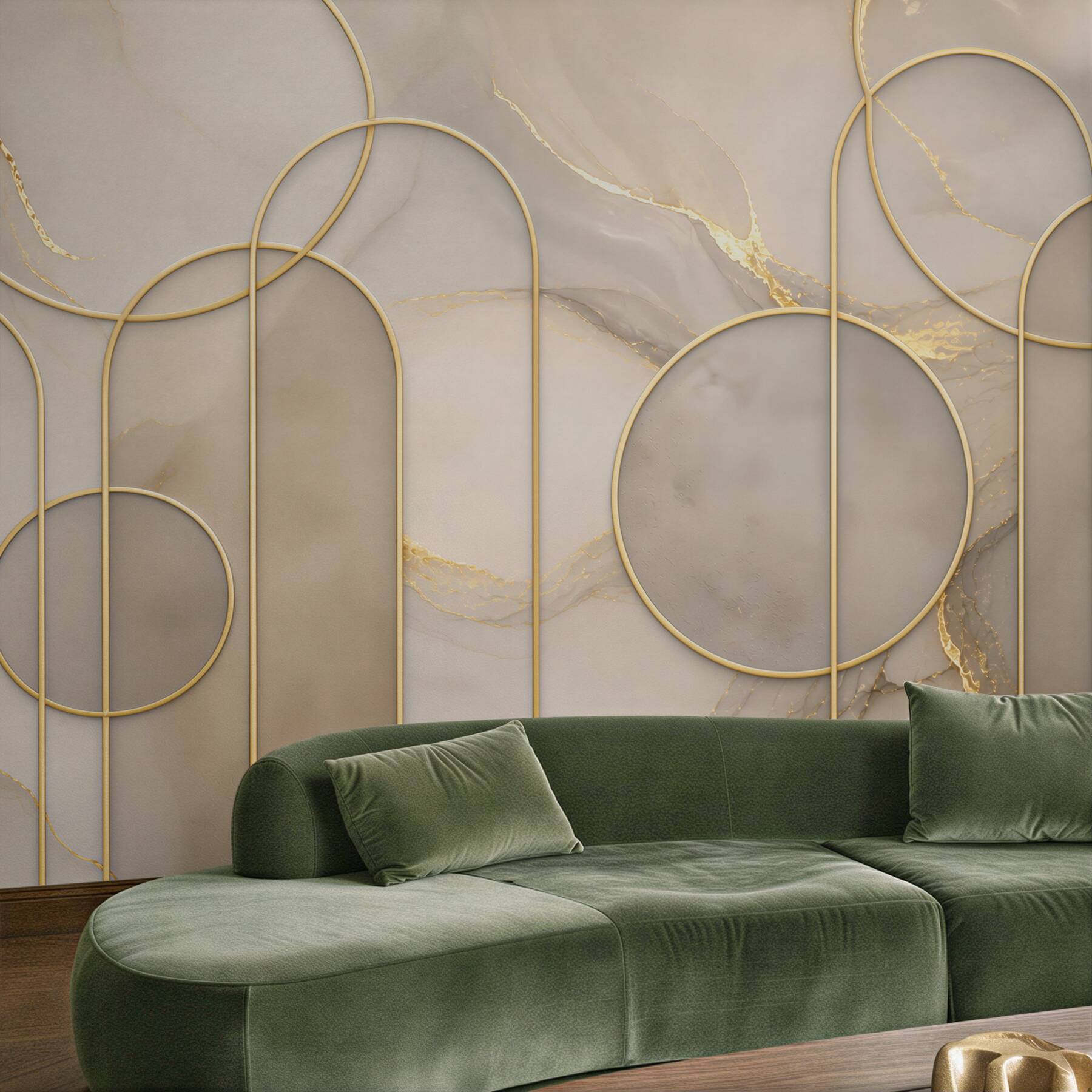 Fototapeta marmur beżowy ze złotymi liniami geometryczna elegancja do salonu