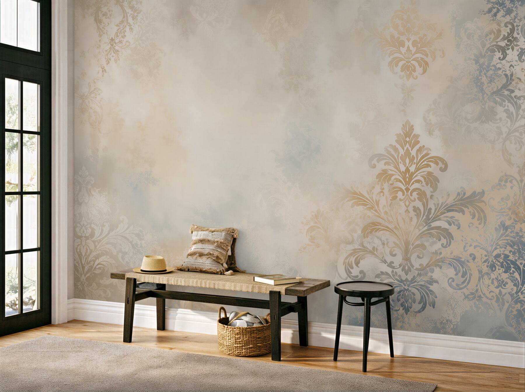 Fototapeta ornament damask beżowo szara elegancka klasyczna