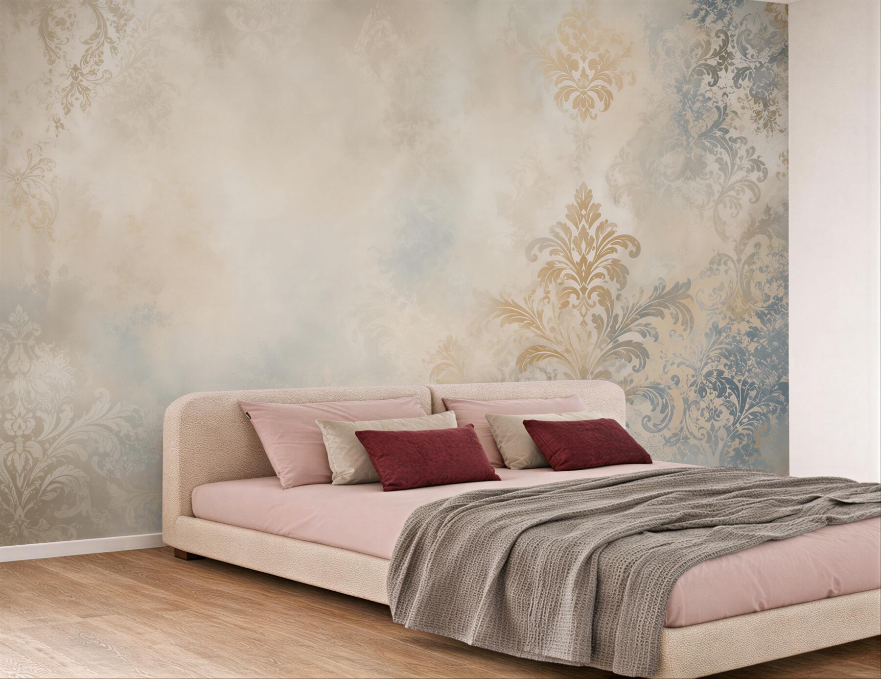 Fototapeta ornament damask beżowo szara elegancka klasyczna