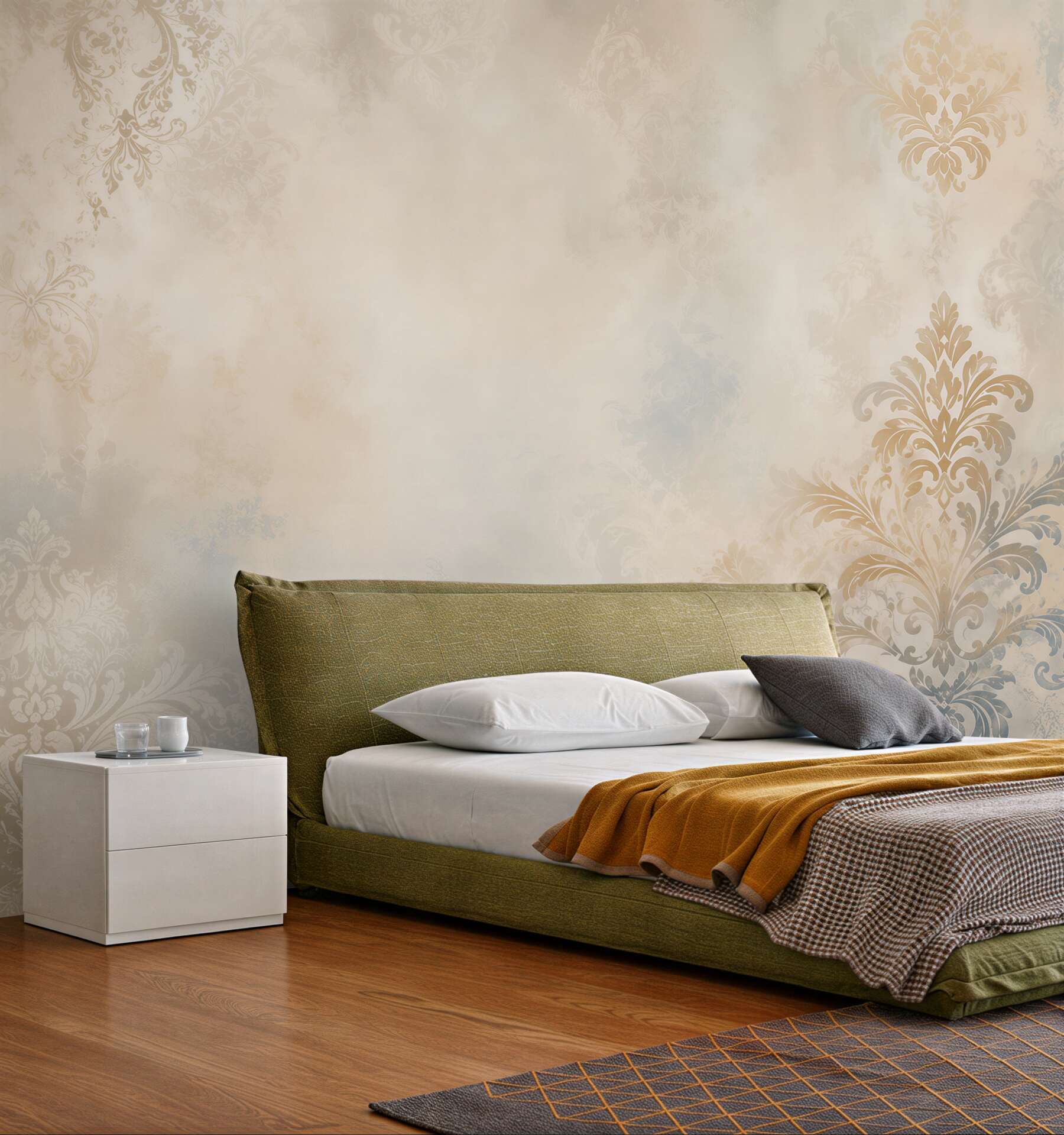 Fototapeta ornament damask beżowo szara elegancka klasyczna