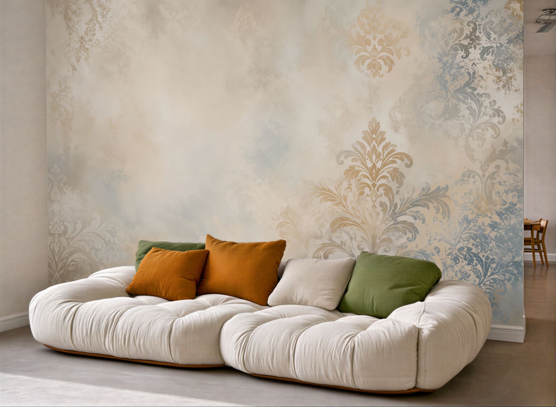 Fototapeta ornament damask beżowo szara elegancka klasyczna