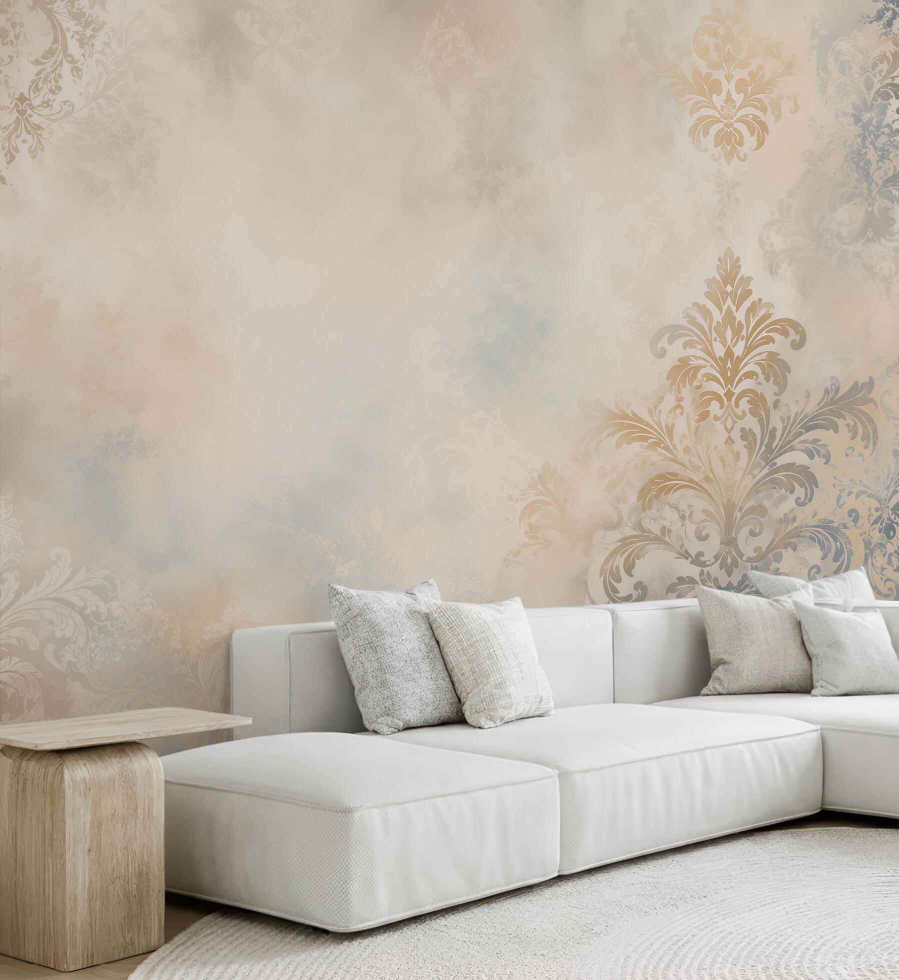 Fototapeta ornament damask beżowo szara elegancka klasyczna