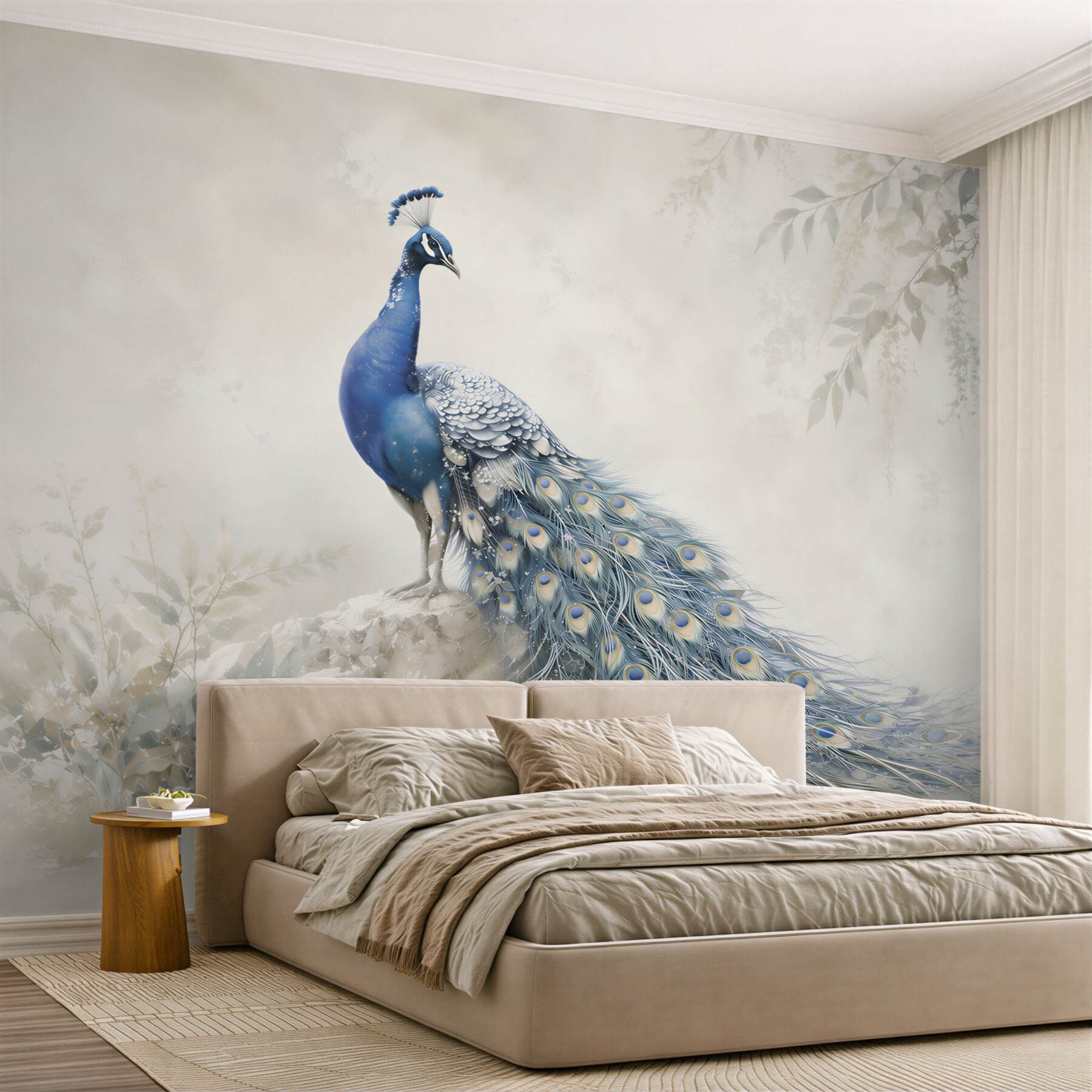 Fototapeta niebieski paw w bajkowej scenerii elegancka do salonu