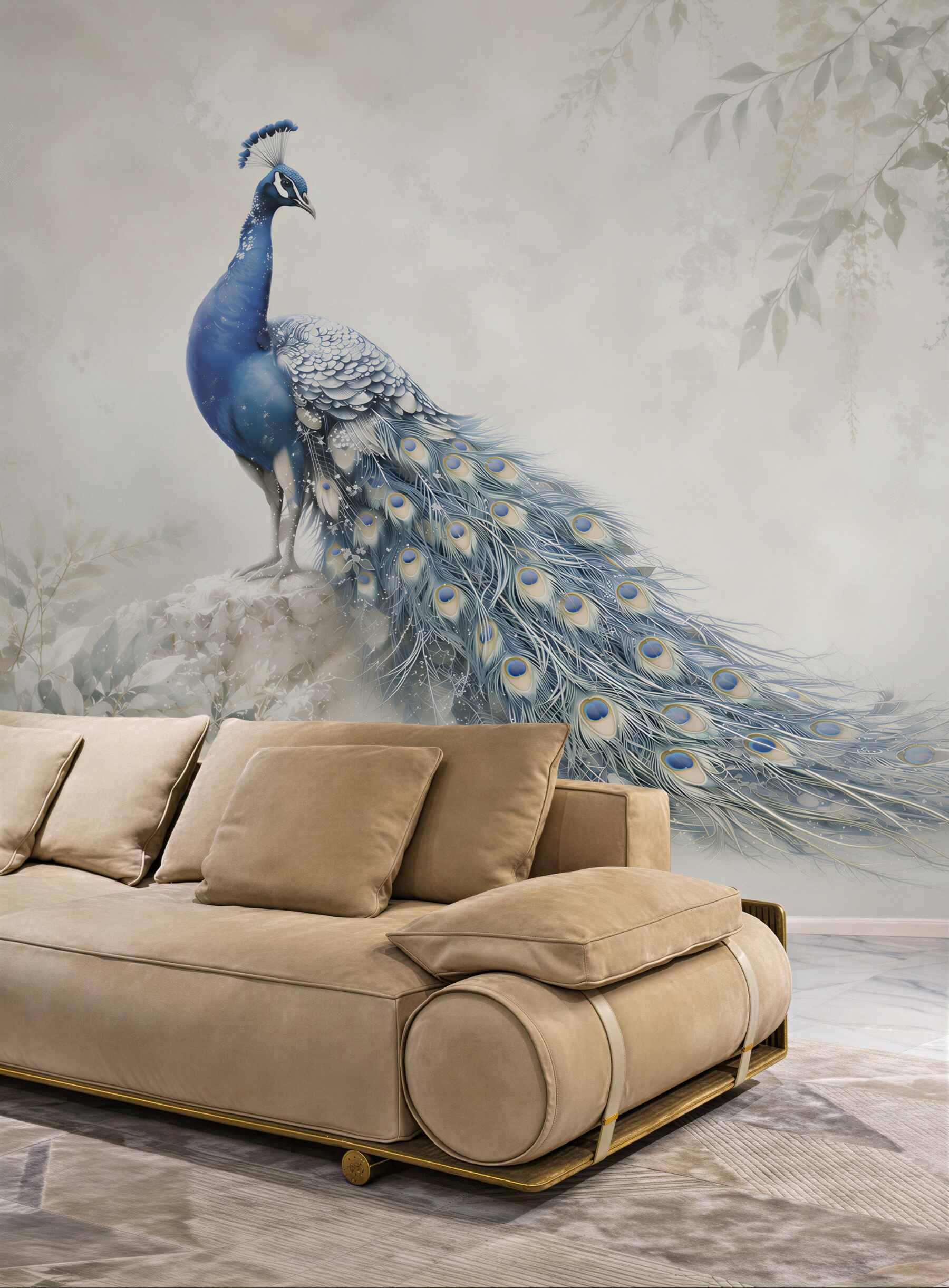 Fototapeta niebieski paw w bajkowej scenerii elegancka do salonu