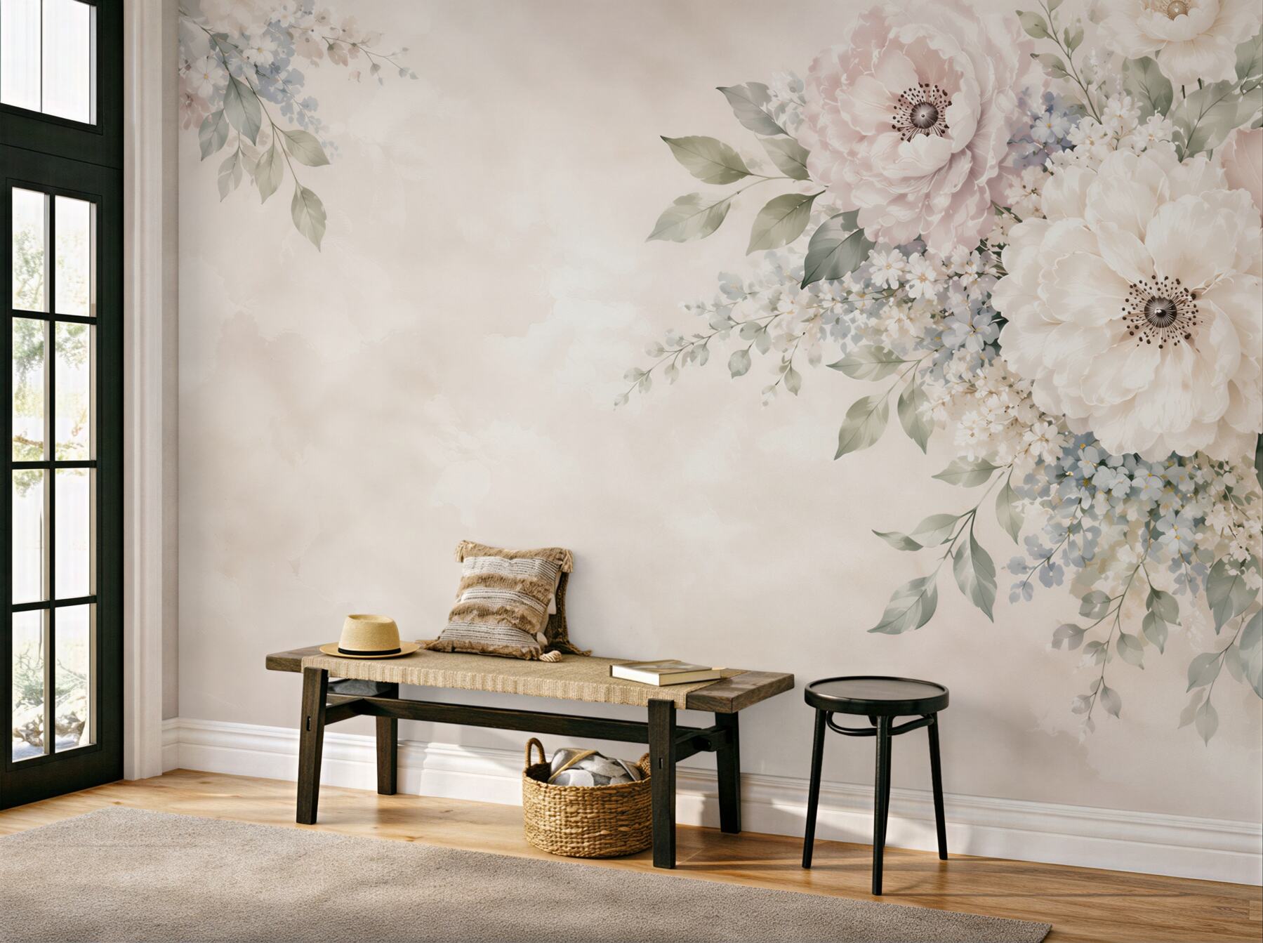 Fototapeta kwiaty peonie i anemony pastelowe eleganckie