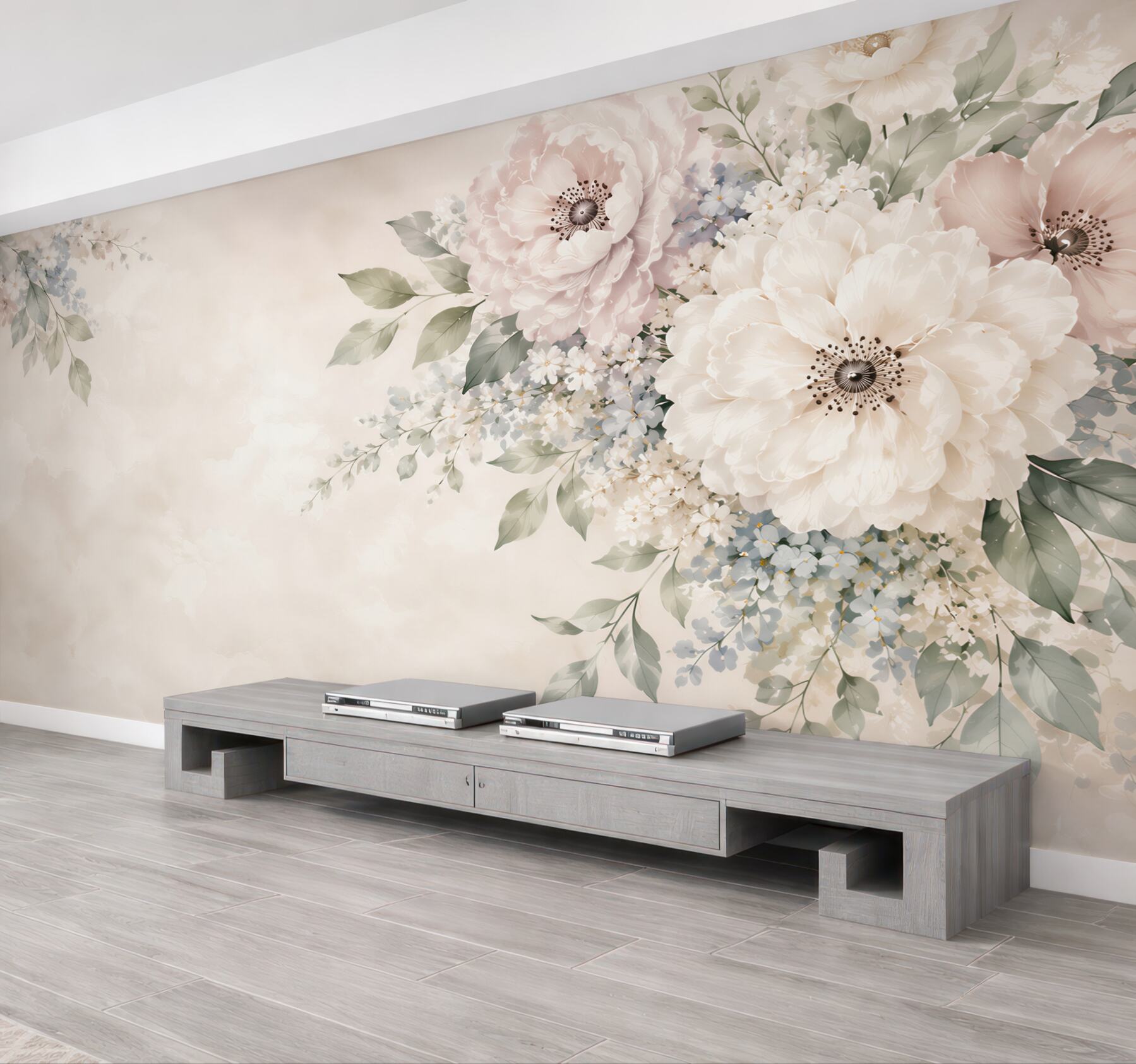 Fototapeta kwiaty peonie i anemony pastelowe eleganckie
