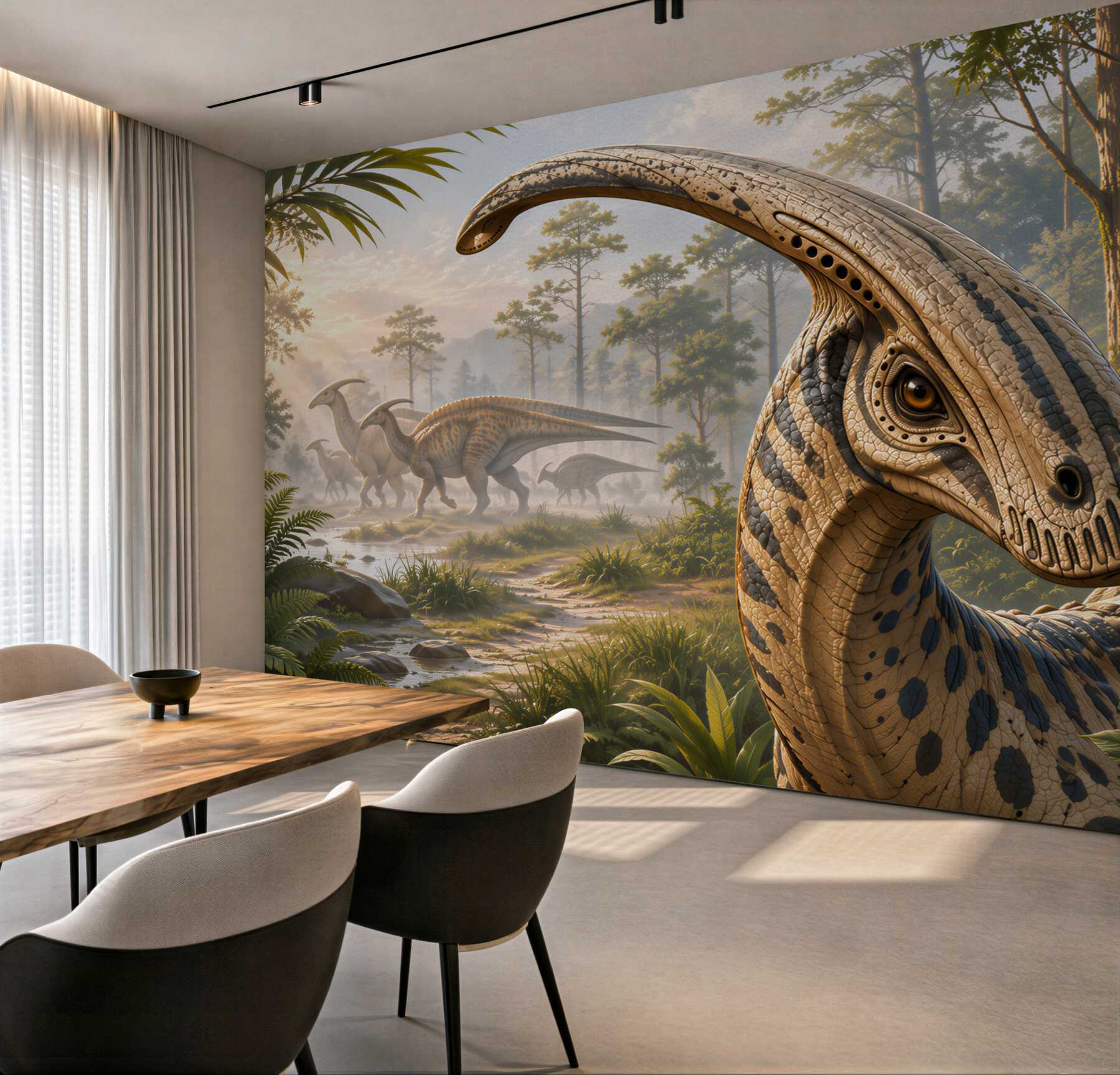 Fototapeta dinozaury w prehistorycznym lesie realistyczna do pokoju dziecka
