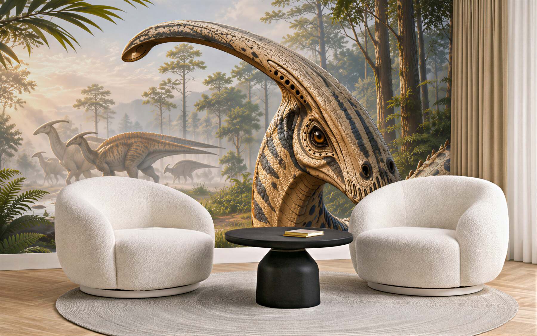 Fototapeta dinozaury w prehistorycznym lesie realistyczna do pokoju dziecka