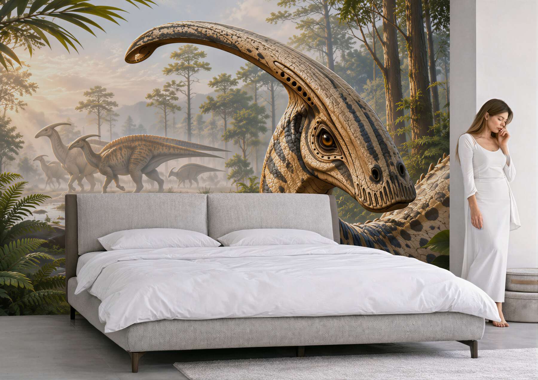 Fototapeta dinozaury w prehistorycznym lesie realistyczna do pokoju dziecka