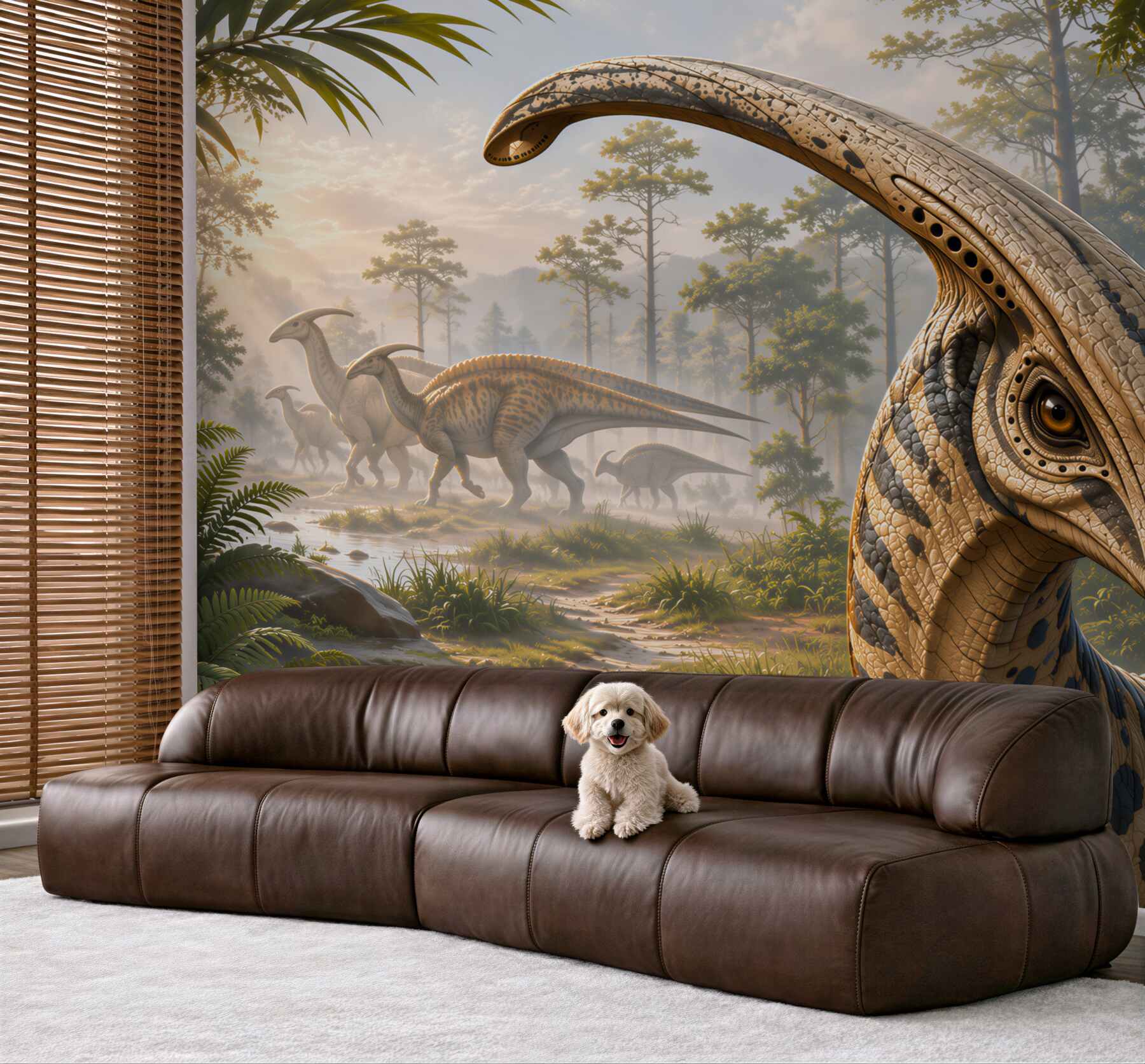 Fototapeta dinozaury w prehistorycznym lesie realistyczna do pokoju dziecka