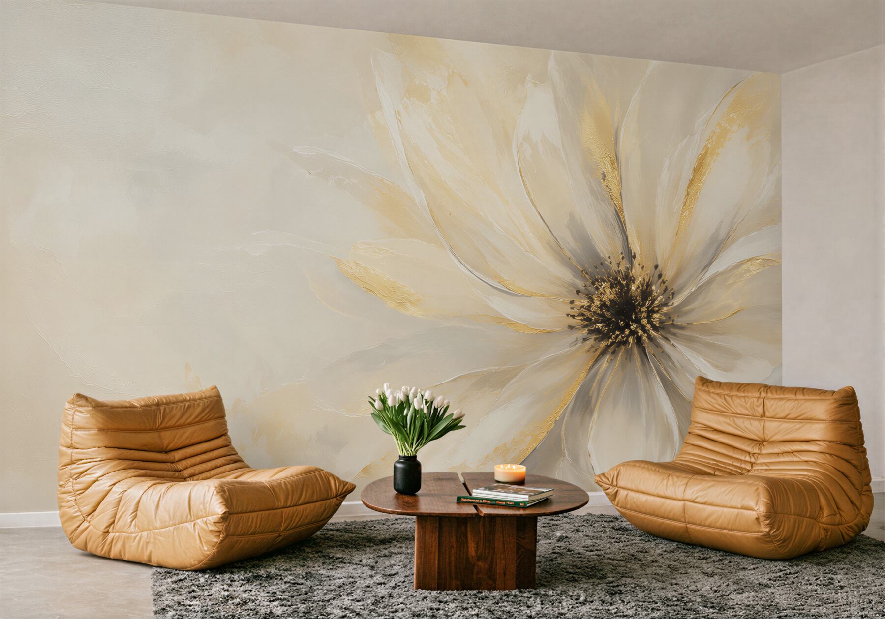 Fototapeta kwiat magnolii kremowo złoty elegancki do salonu