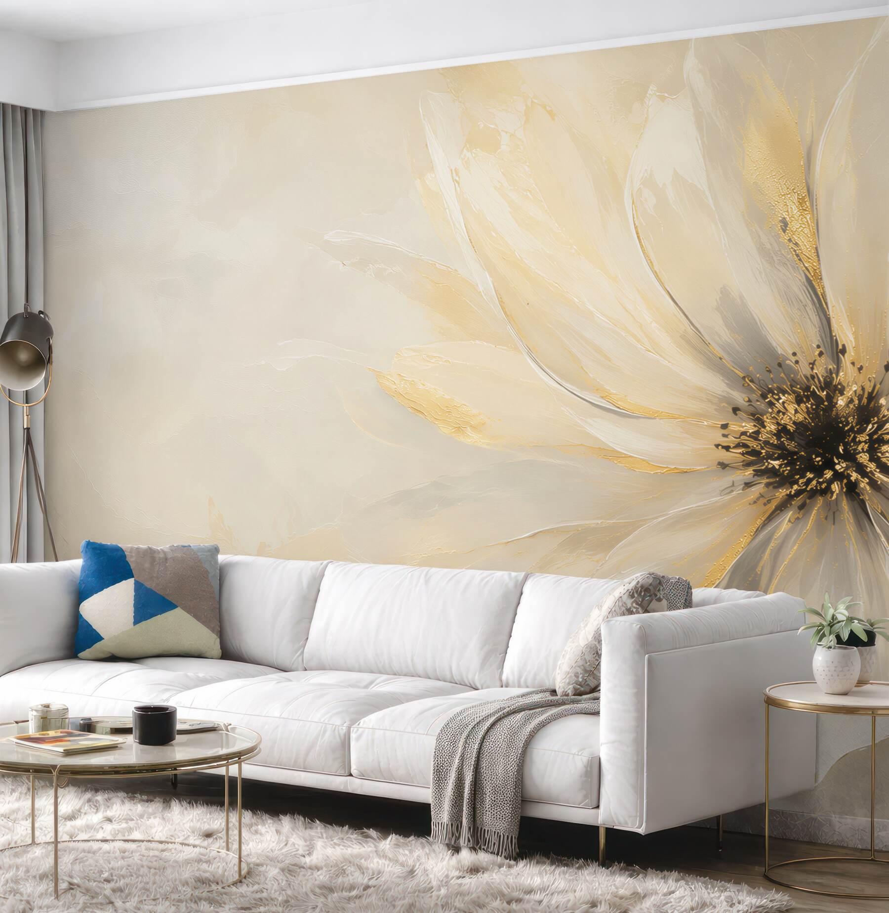 Fototapeta kwiat magnolii kremowo złoty elegancki do salonu