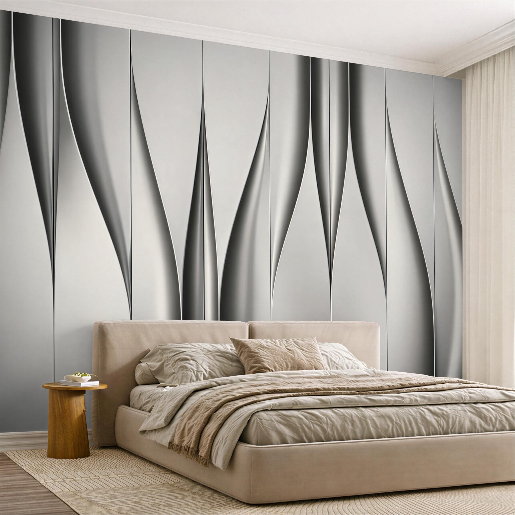 Fototapeta abstrakcyjne srebrne fale 3D nowoczesny wzór geometryczny