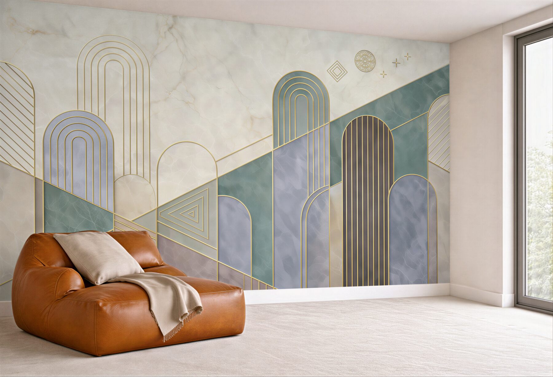 Fototapeta geometryczne łuki pastelowe ze złotymi liniami art deco