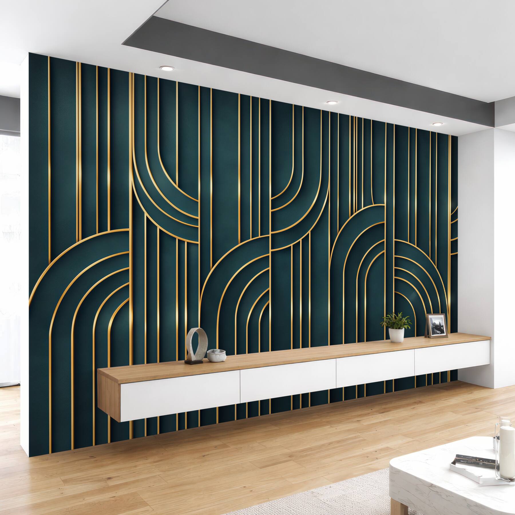 Fototapeta geometryczne złote linie na granatowym tle art deco