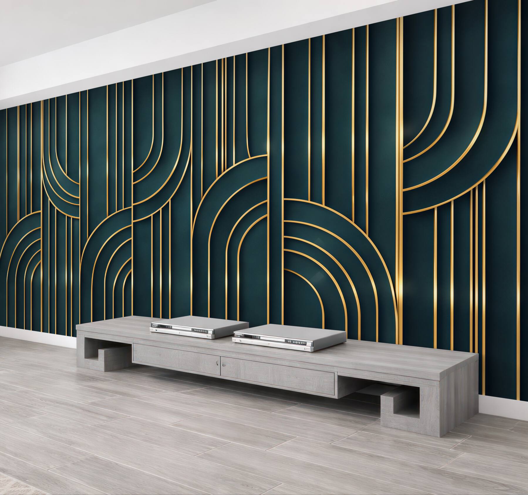 Fototapeta geometryczne złote linie na granatowym tle art deco
