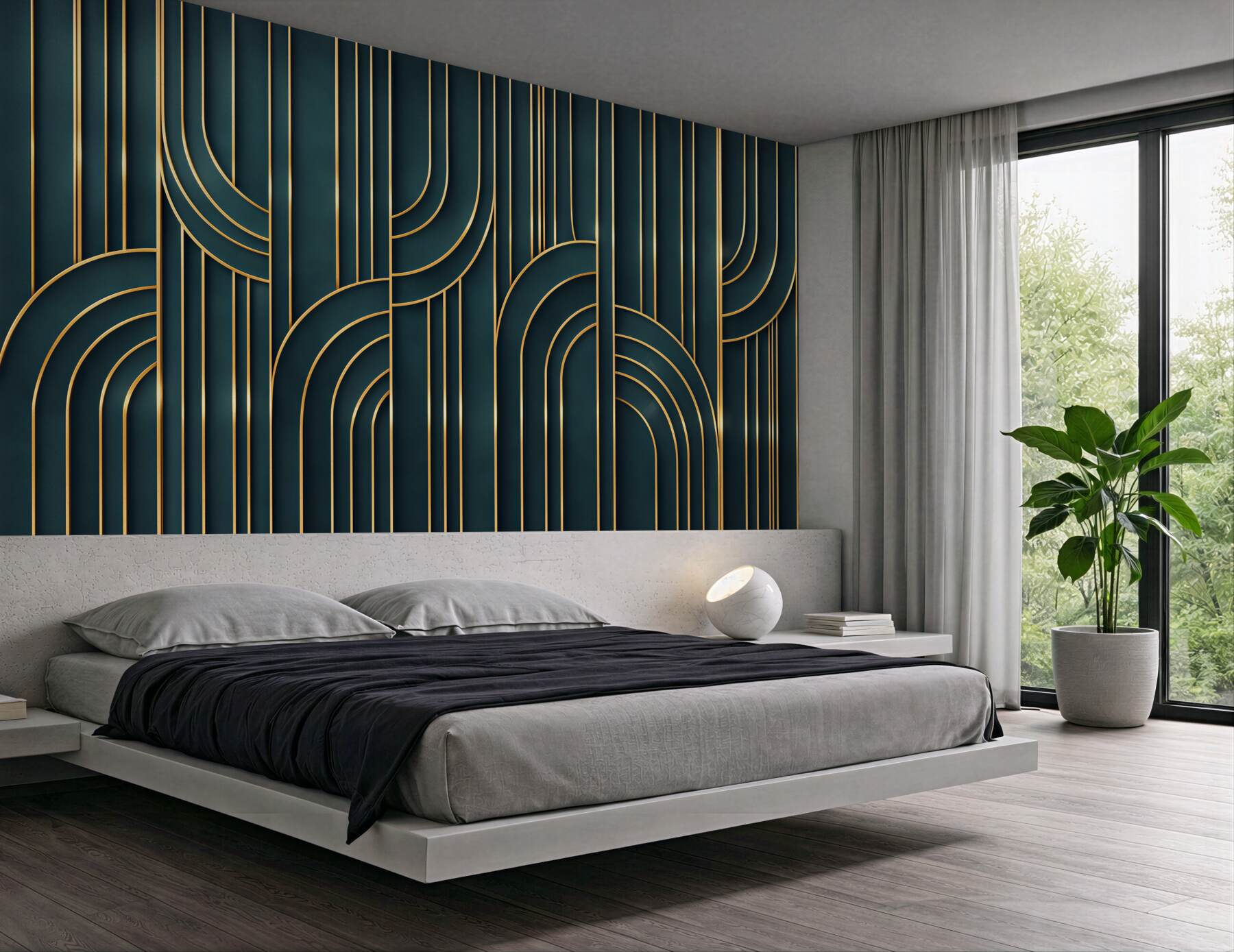 Fototapeta geometryczne złote linie na granatowym tle art deco