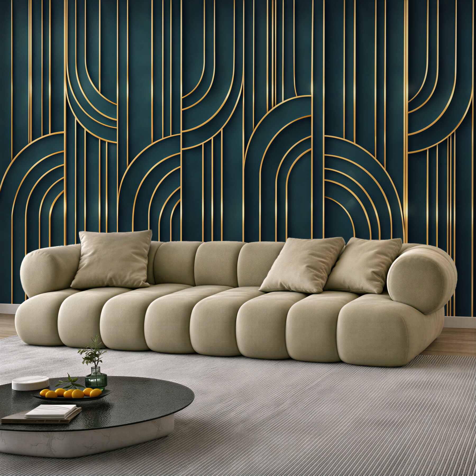 Fototapeta geometryczne złote linie na granatowym tle art deco