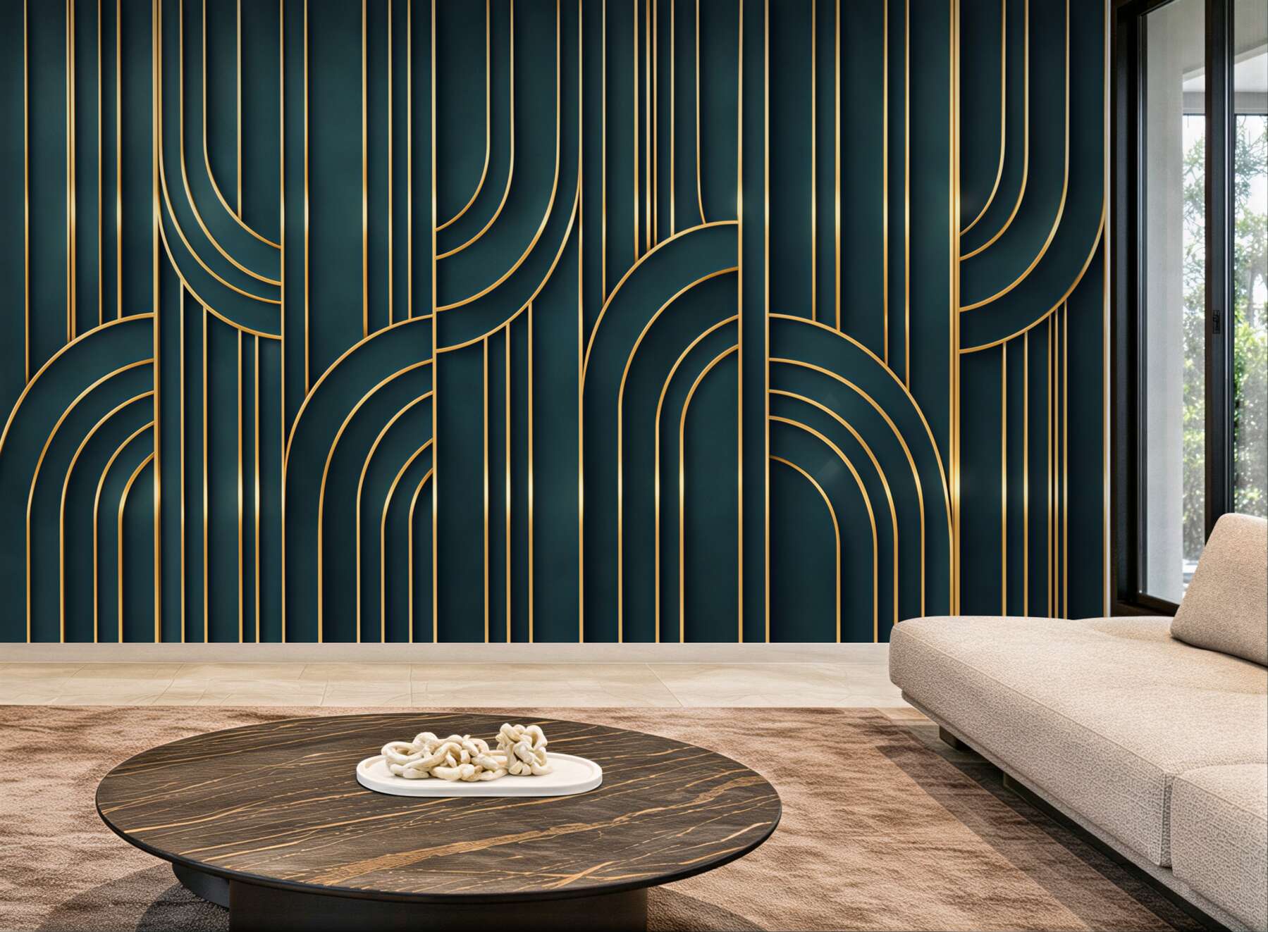 Fototapeta geometryczne złote linie na granatowym tle art deco