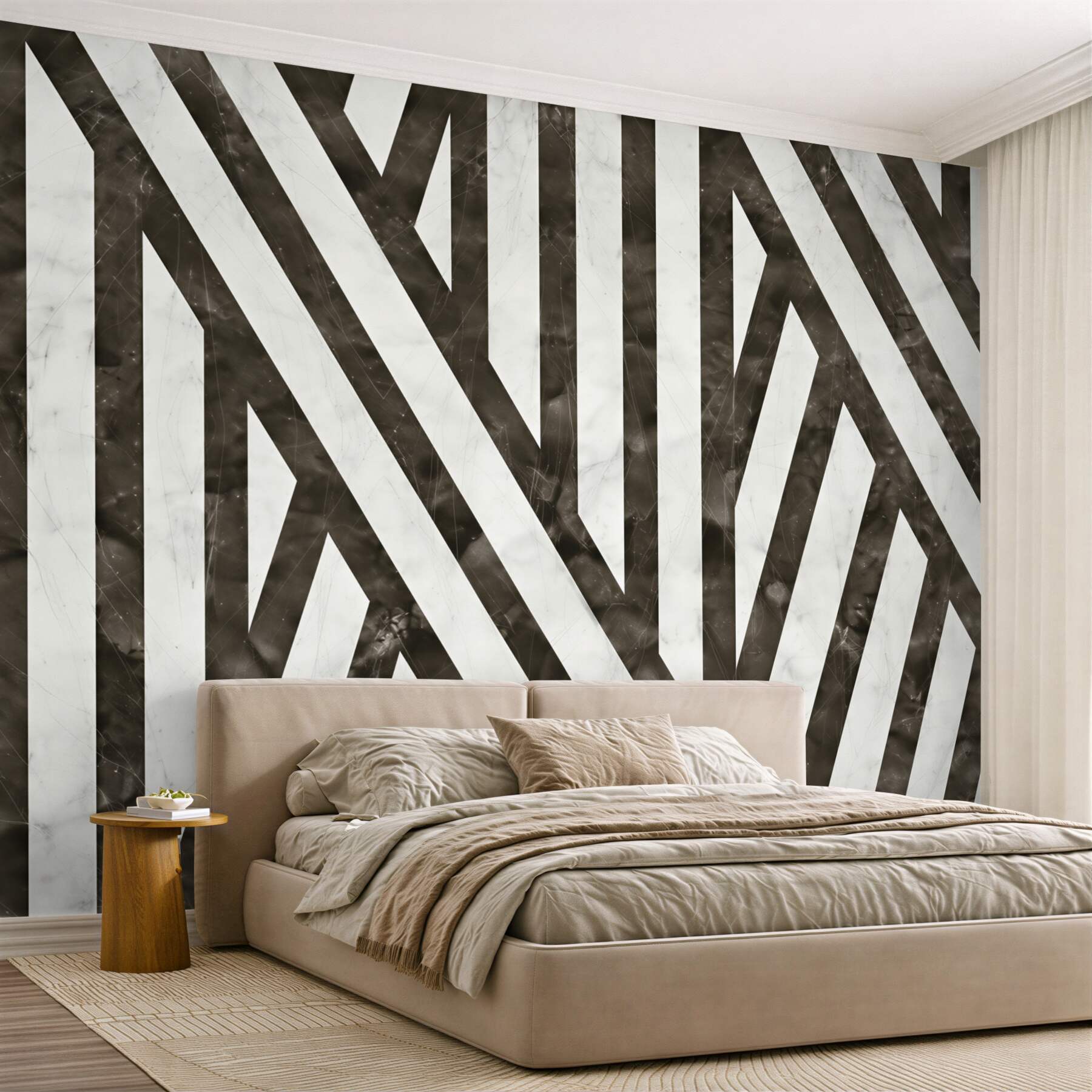 Fototapeta geometryczne pasy biało-czarne z efektem marmuru nowoczesna