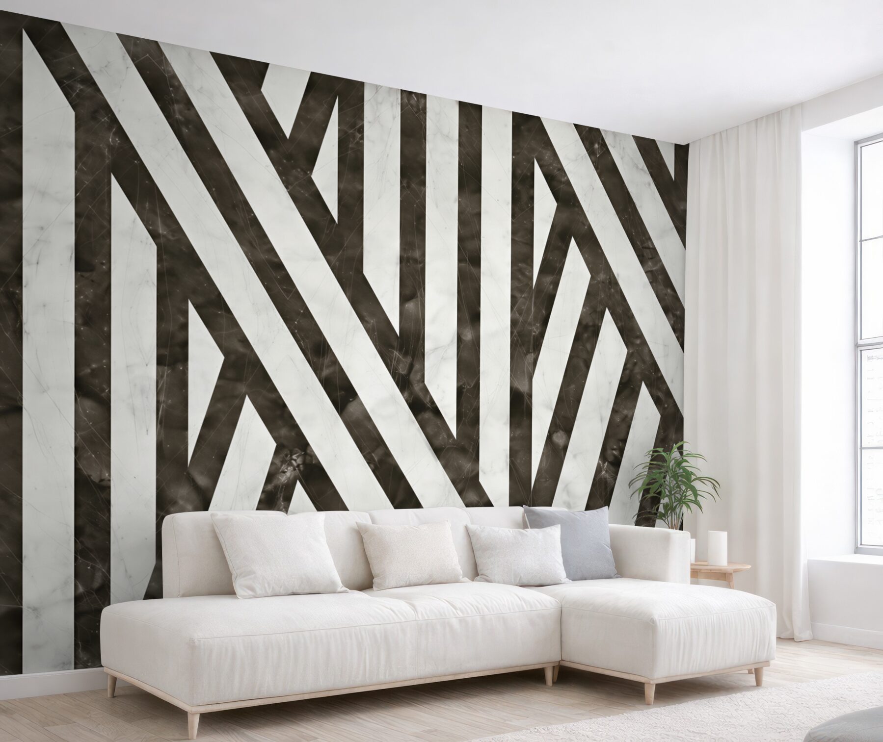 Fototapeta geometryczne pasy biało-czarne z efektem marmuru nowoczesna