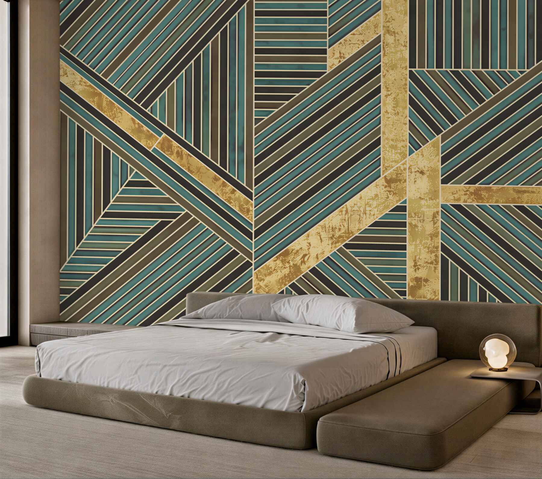 Fototapeta geometryczny wzór art deco turkusowo-złoty elegancki