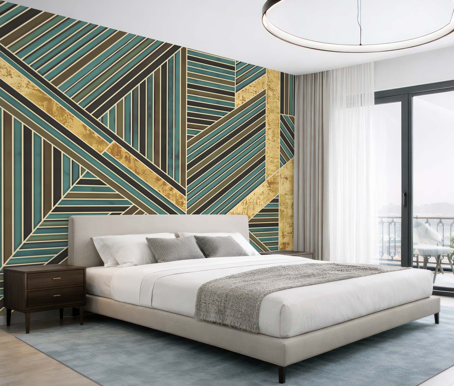 Fototapeta geometryczny wzór art deco turkusowo-złoty elegancki