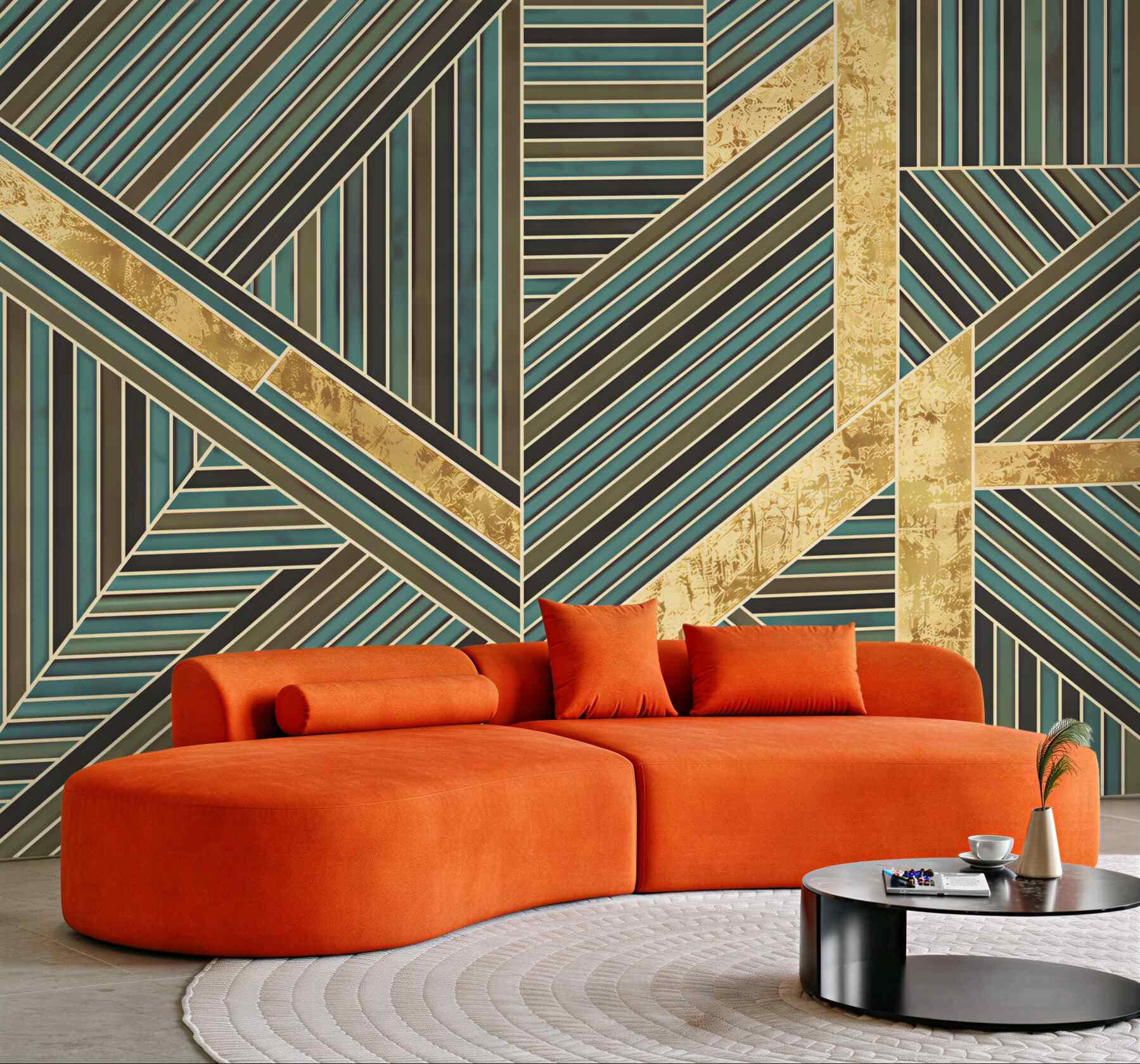 Fototapeta geometryczny wzór art deco turkusowo-złoty elegancki