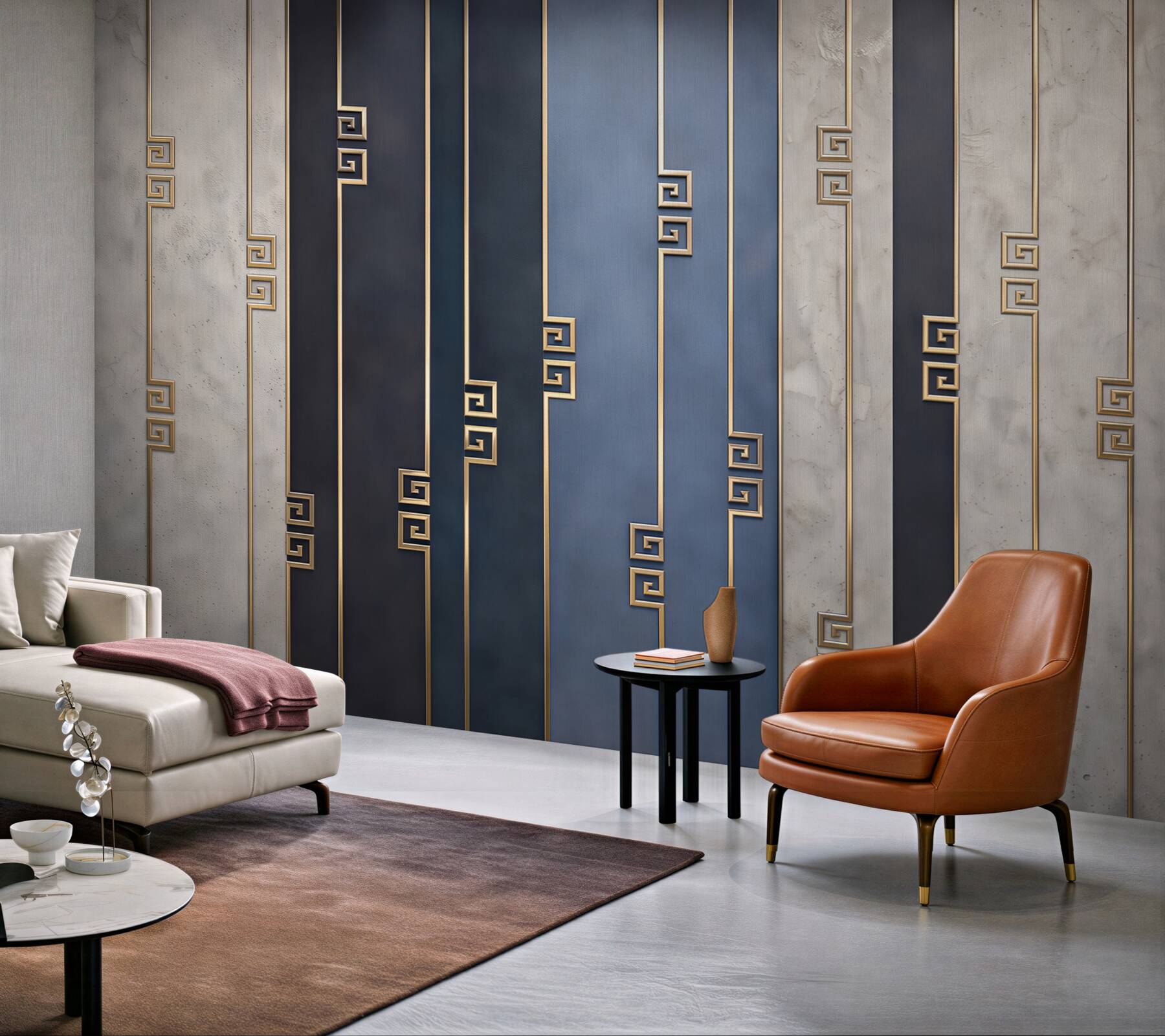 Fototapeta geometryczne pasy granatowe ze złotymi detalami art deco