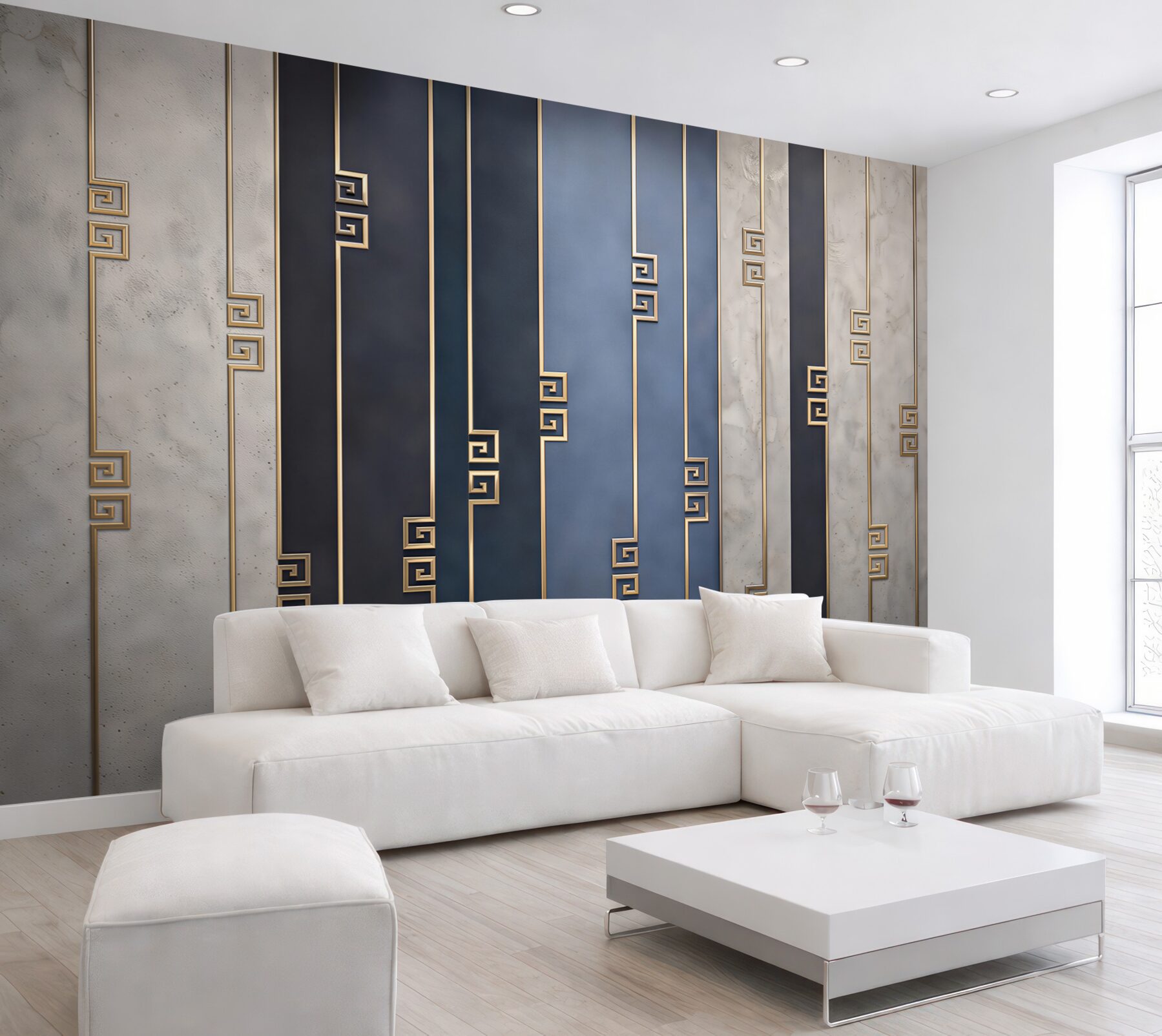 Fototapeta geometryczne pasy granatowe ze złotymi detalami art deco