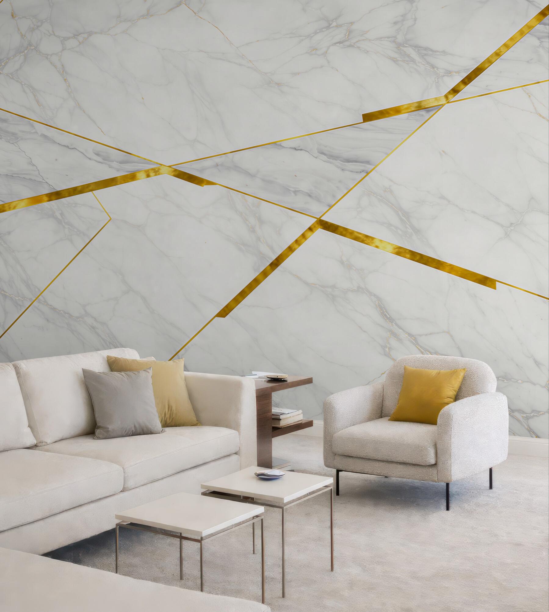Fototapeta biały marmur ze złotymi liniami geometryczna elegancja