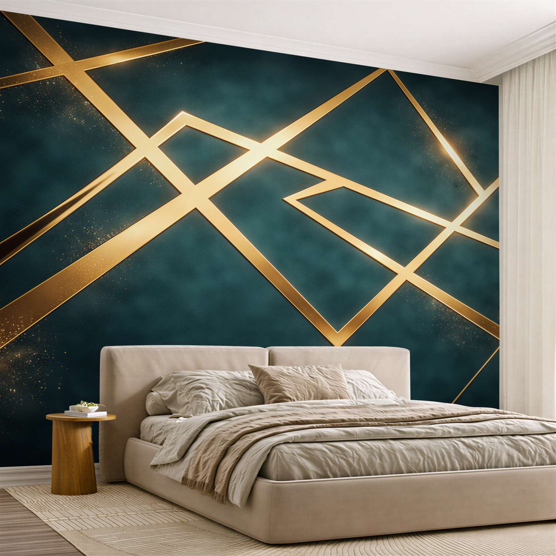 Fototapeta geometryczne złote linie na ciemnozielonym tle nowoczesna