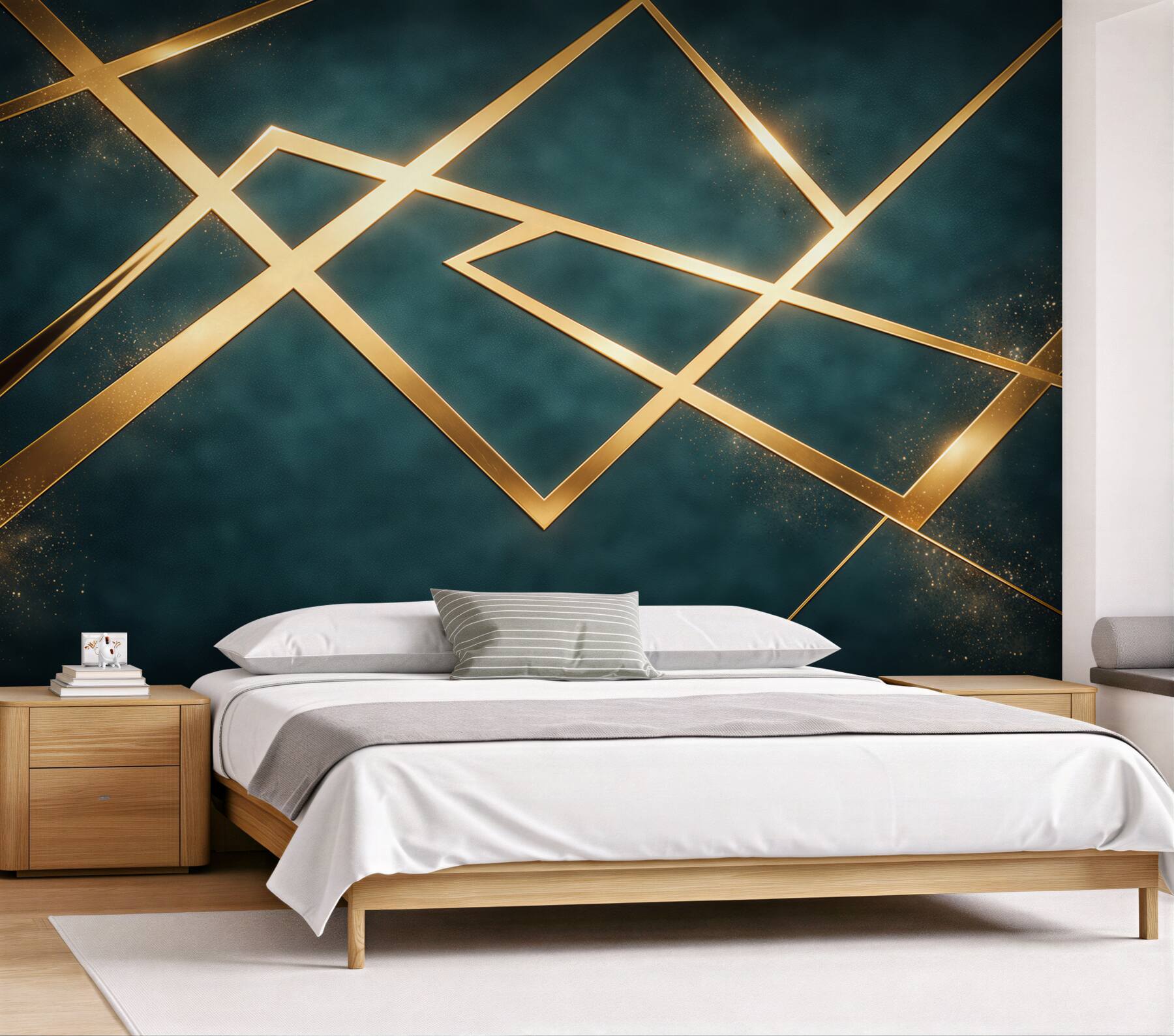 Fototapeta geometryczne złote linie na ciemnozielonym tle nowoczesna