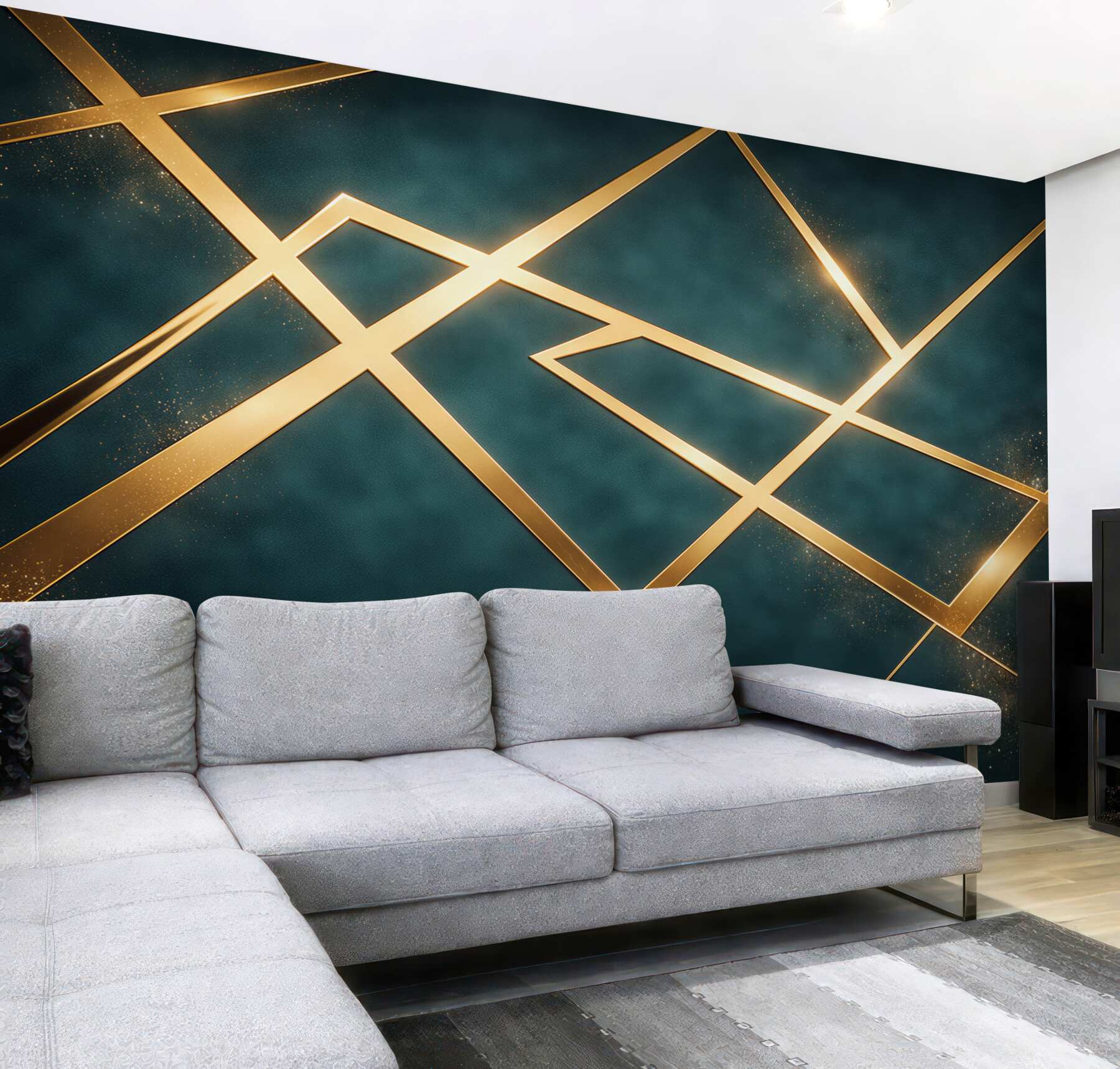 Fototapeta geometryczne złote linie na ciemnozielonym tle nowoczesna