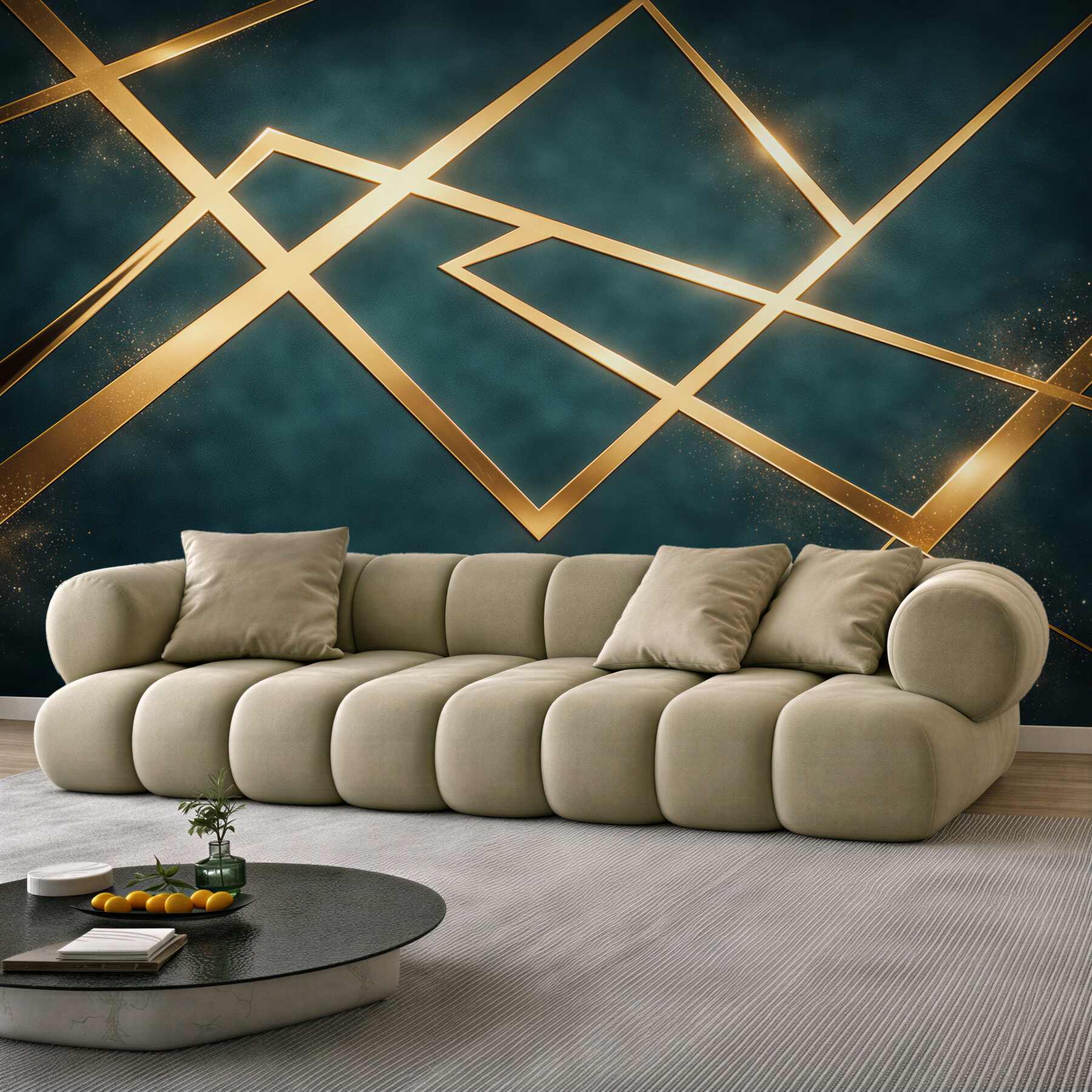 Fototapeta geometryczne złote linie na ciemnozielonym tle nowoczesna